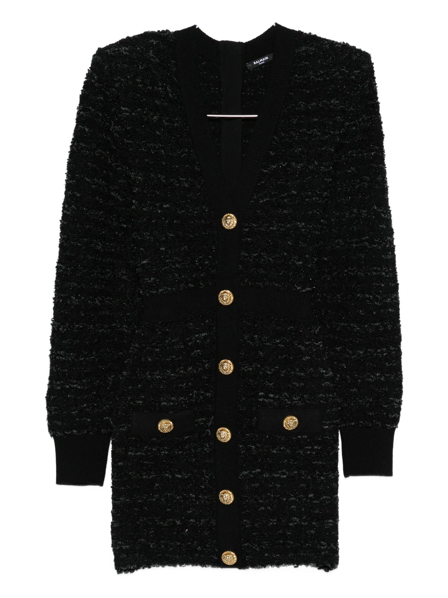 pockets button knit tweed dress