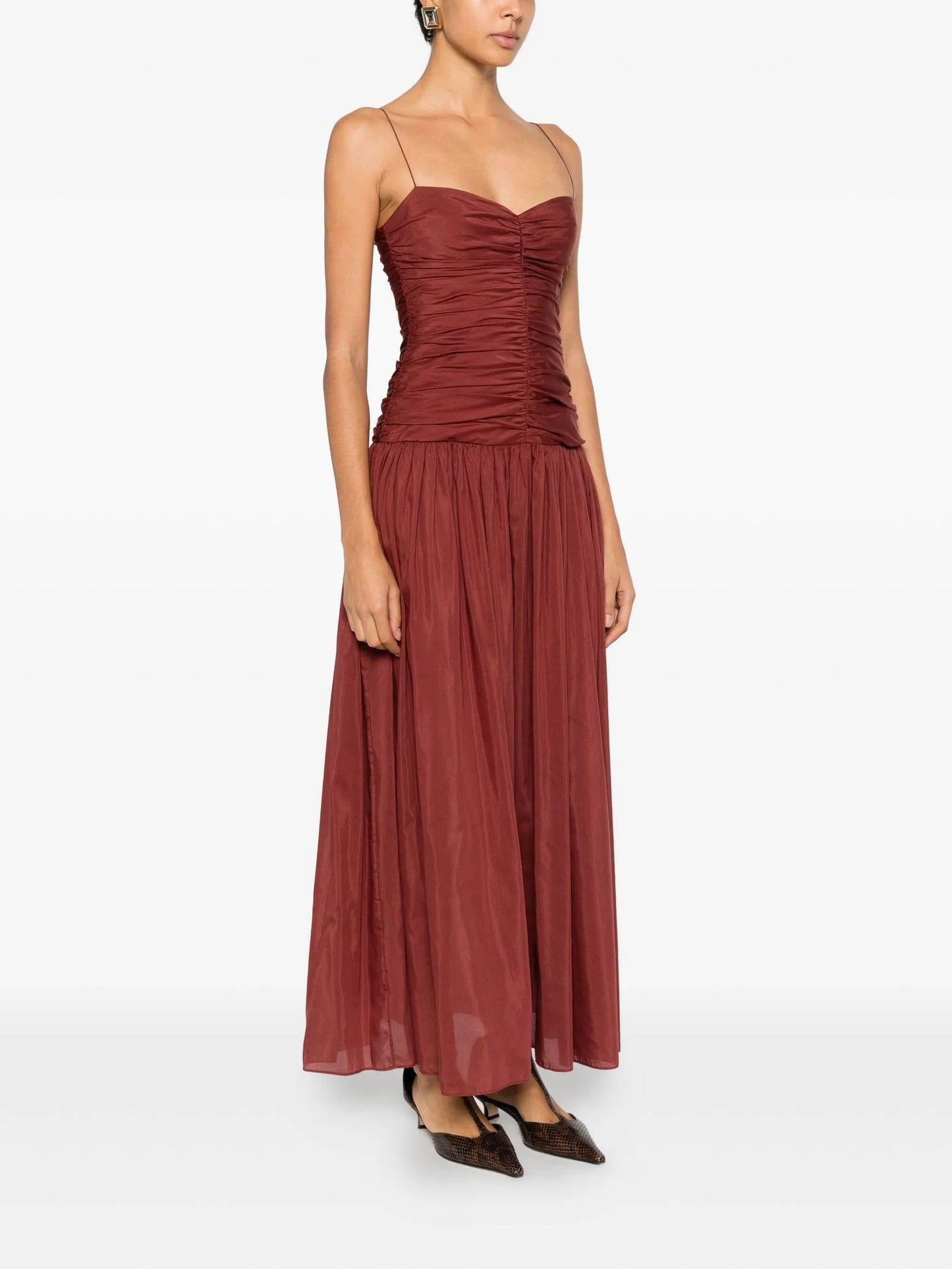 gathered drop waist maxi dress