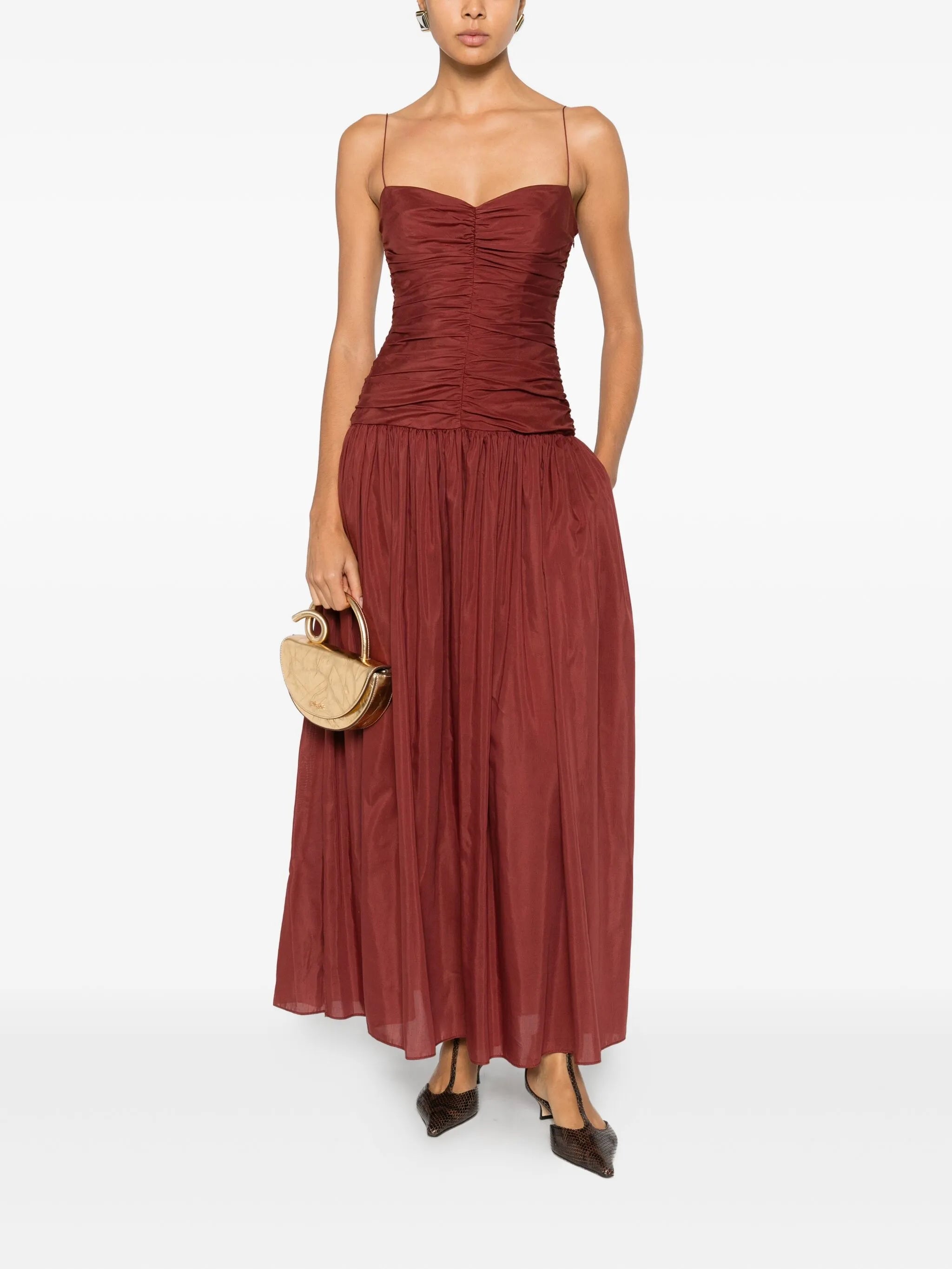 gathered drop waist maxi dress