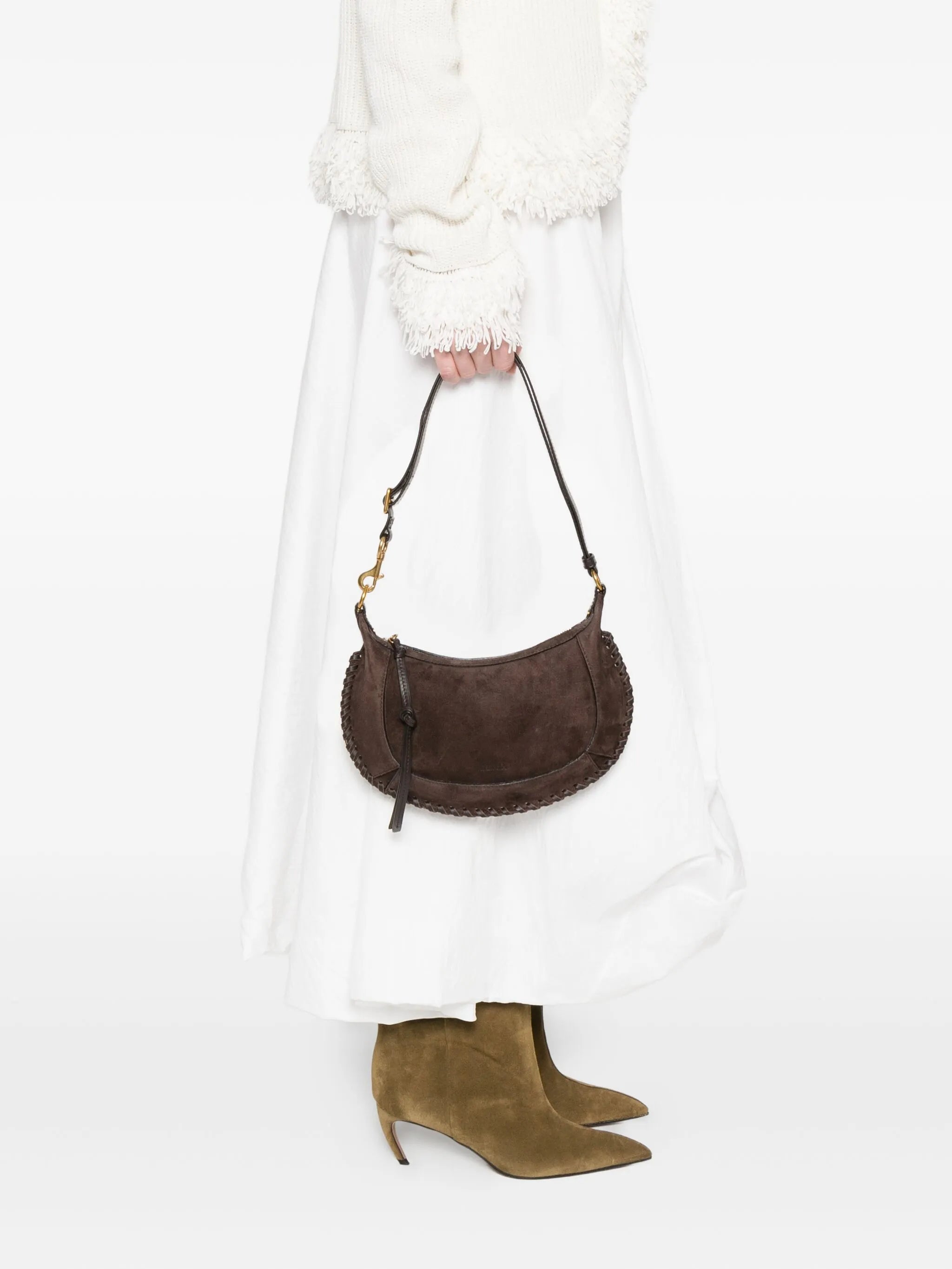 Oskan topstitch suede shoulder bag