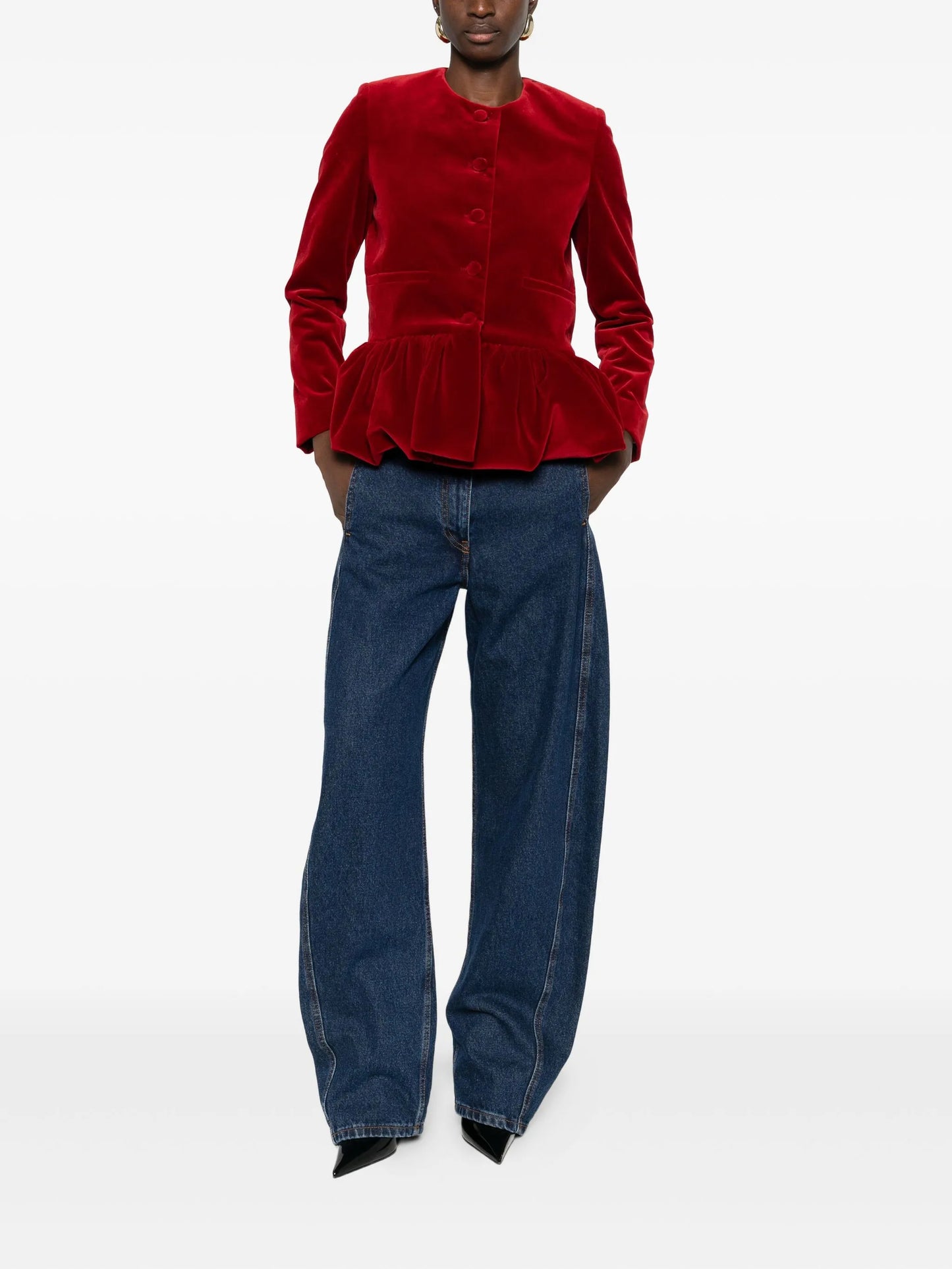 peplum-hem velvet jacket