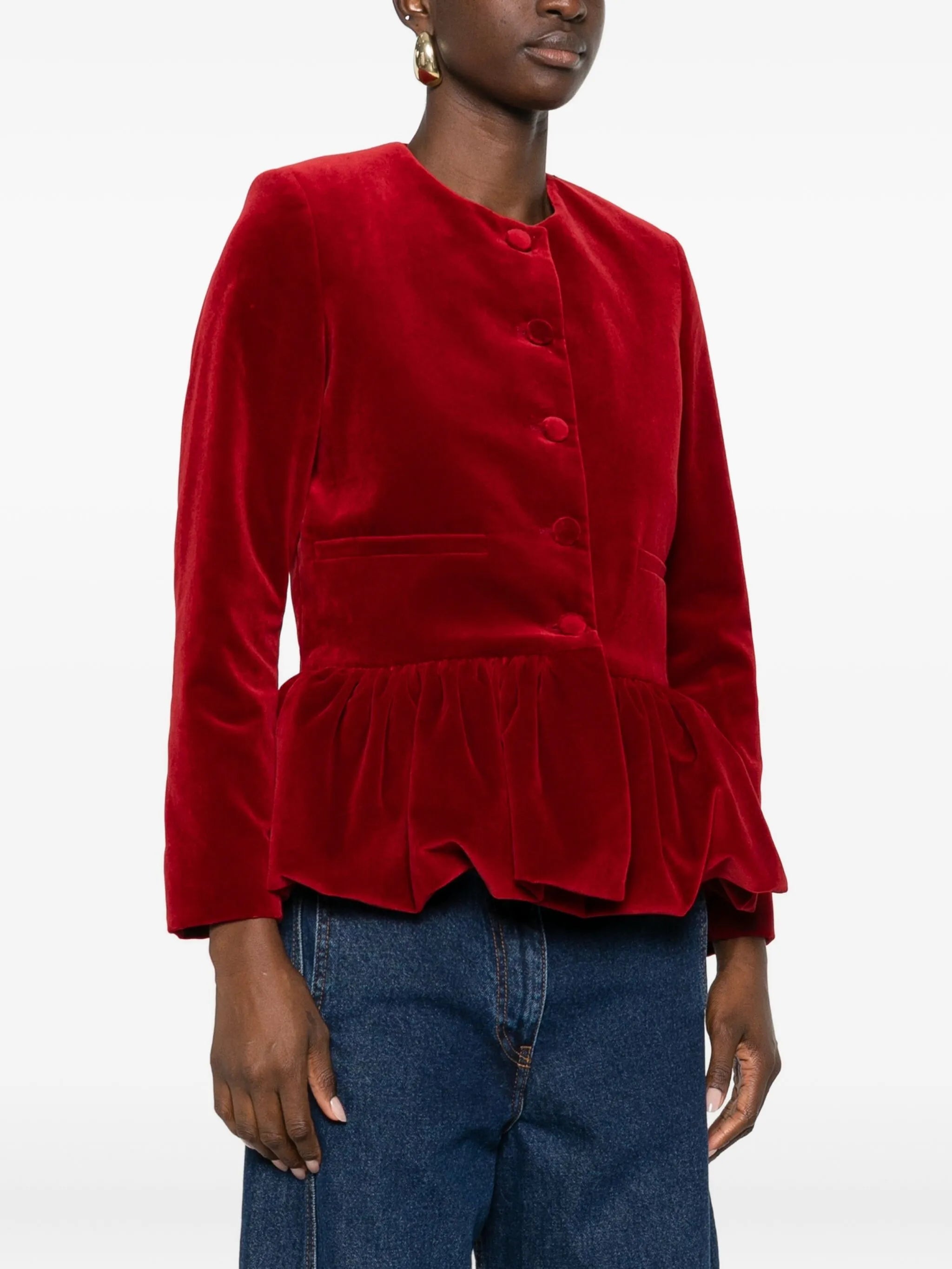peplum-hem velvet jacket