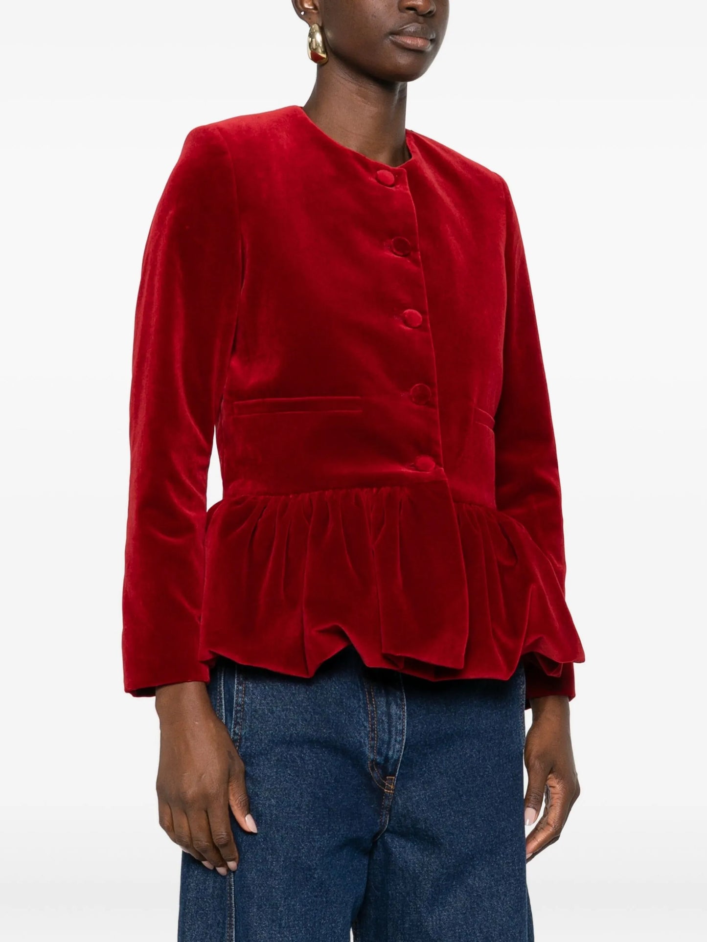 peplum-hem velvet jacket