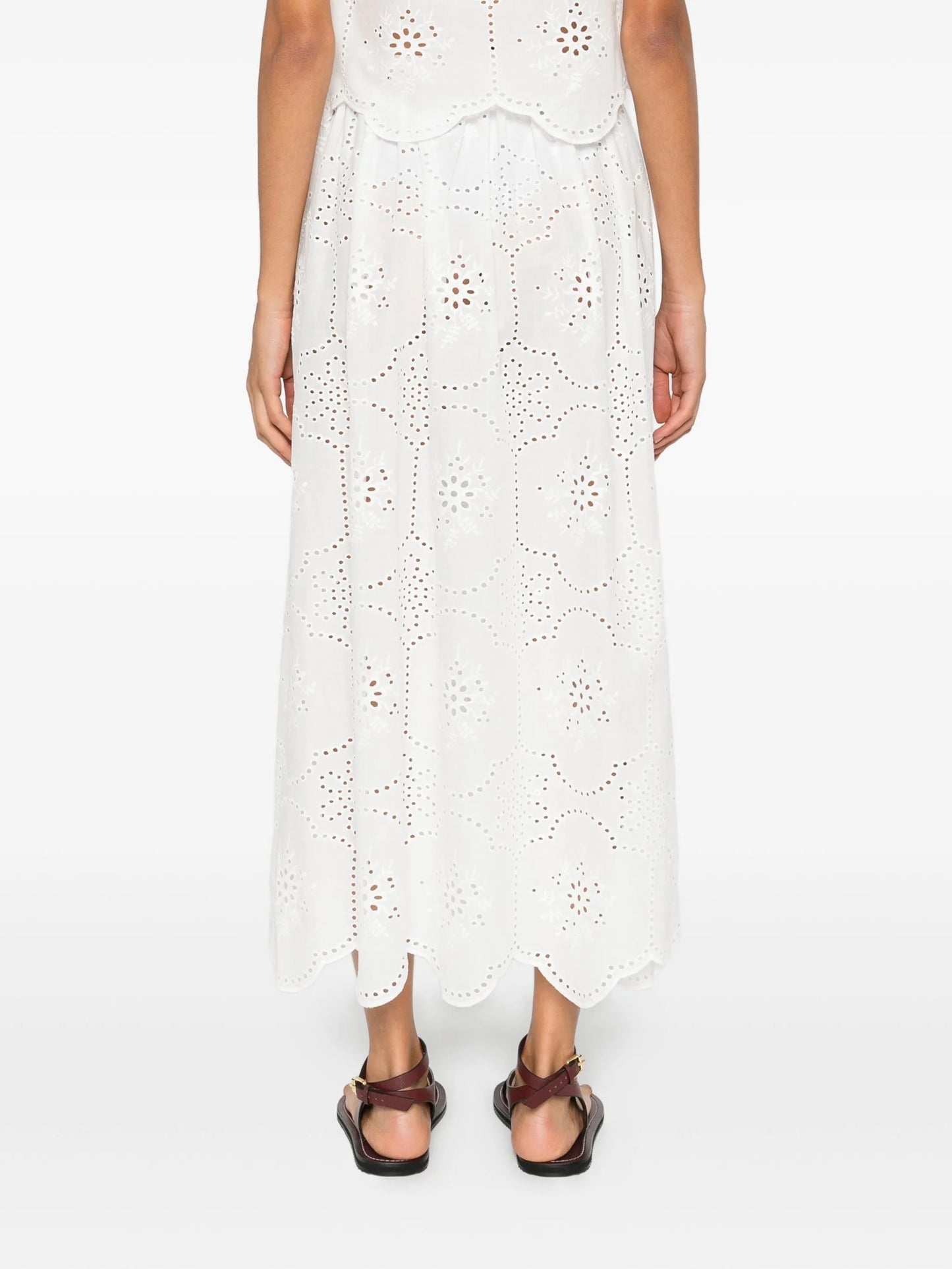 broderie-detail midi skirt