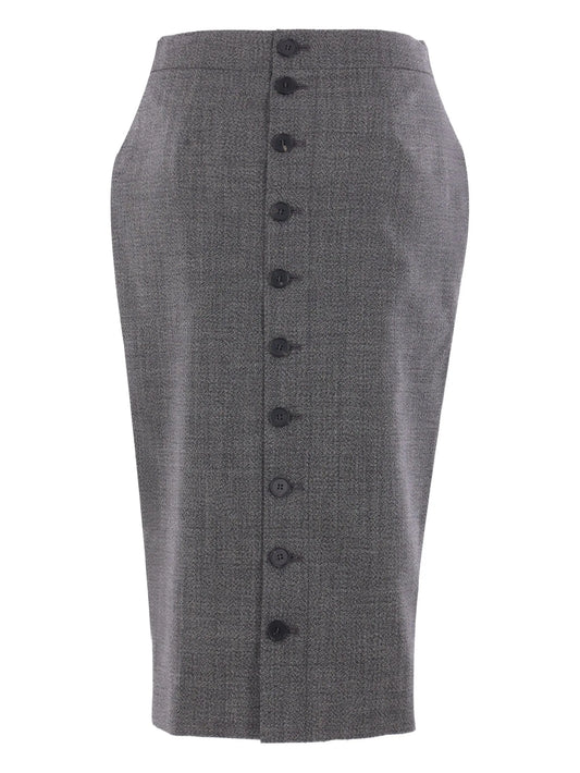 button-front wool skirt