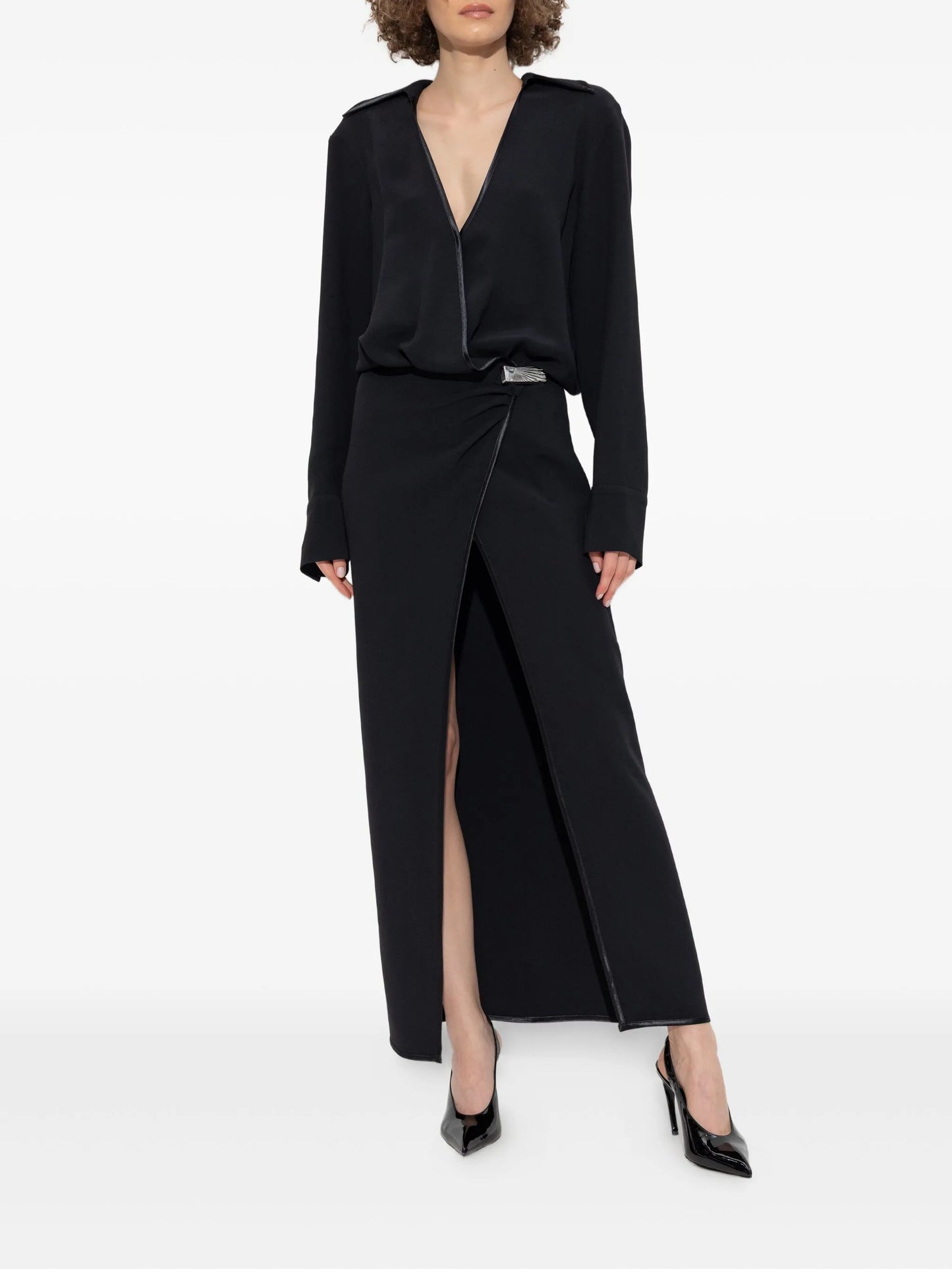wrap-front split dress
