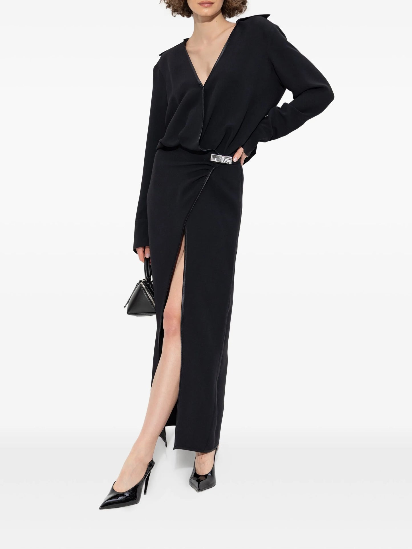 wrap-front split dress