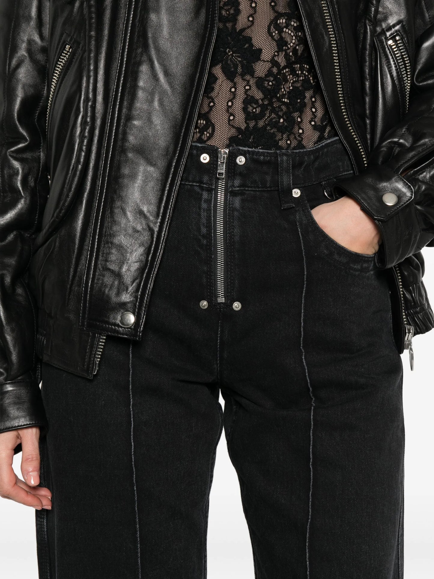 Stely zip-fly panelled jeans