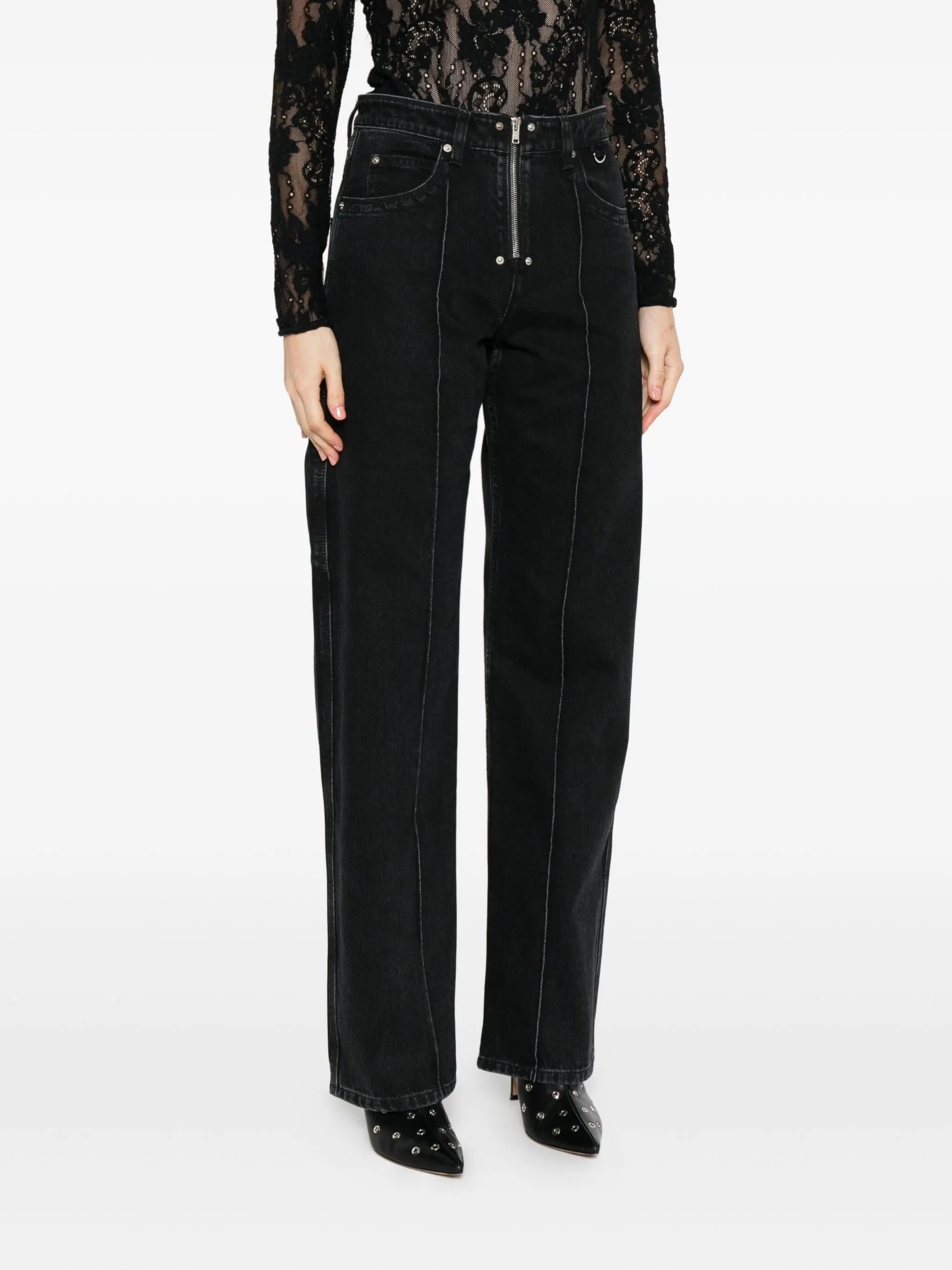 Stely zip-fly panelled jeans