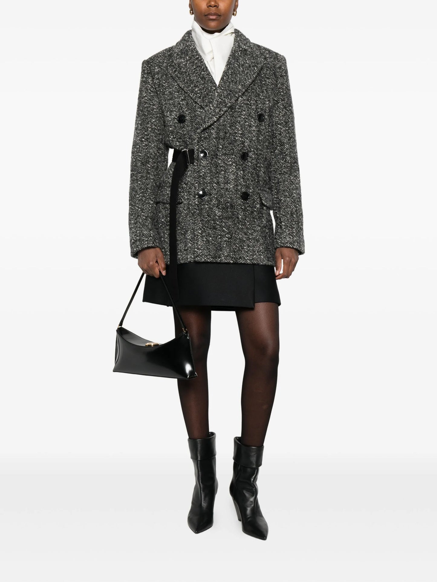 buckle-detail buttoned tweed jacket