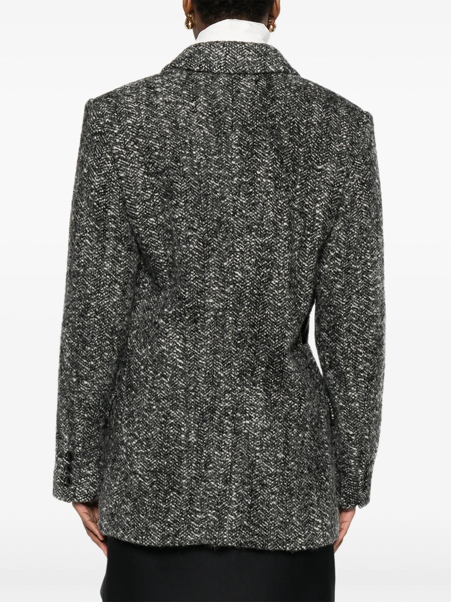 buckle-detail buttoned tweed jacket