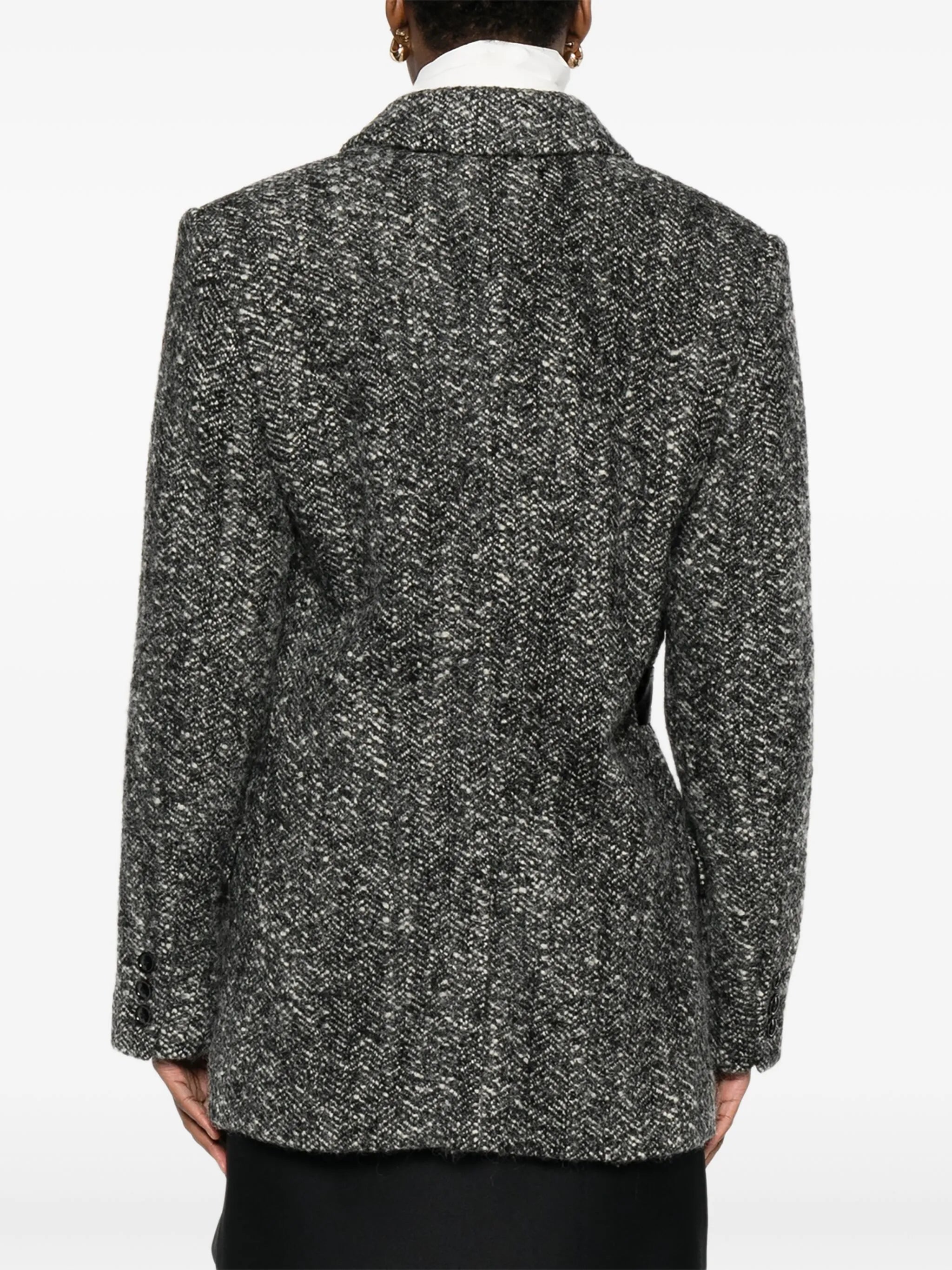 buckle-detail buttoned tweed jacket