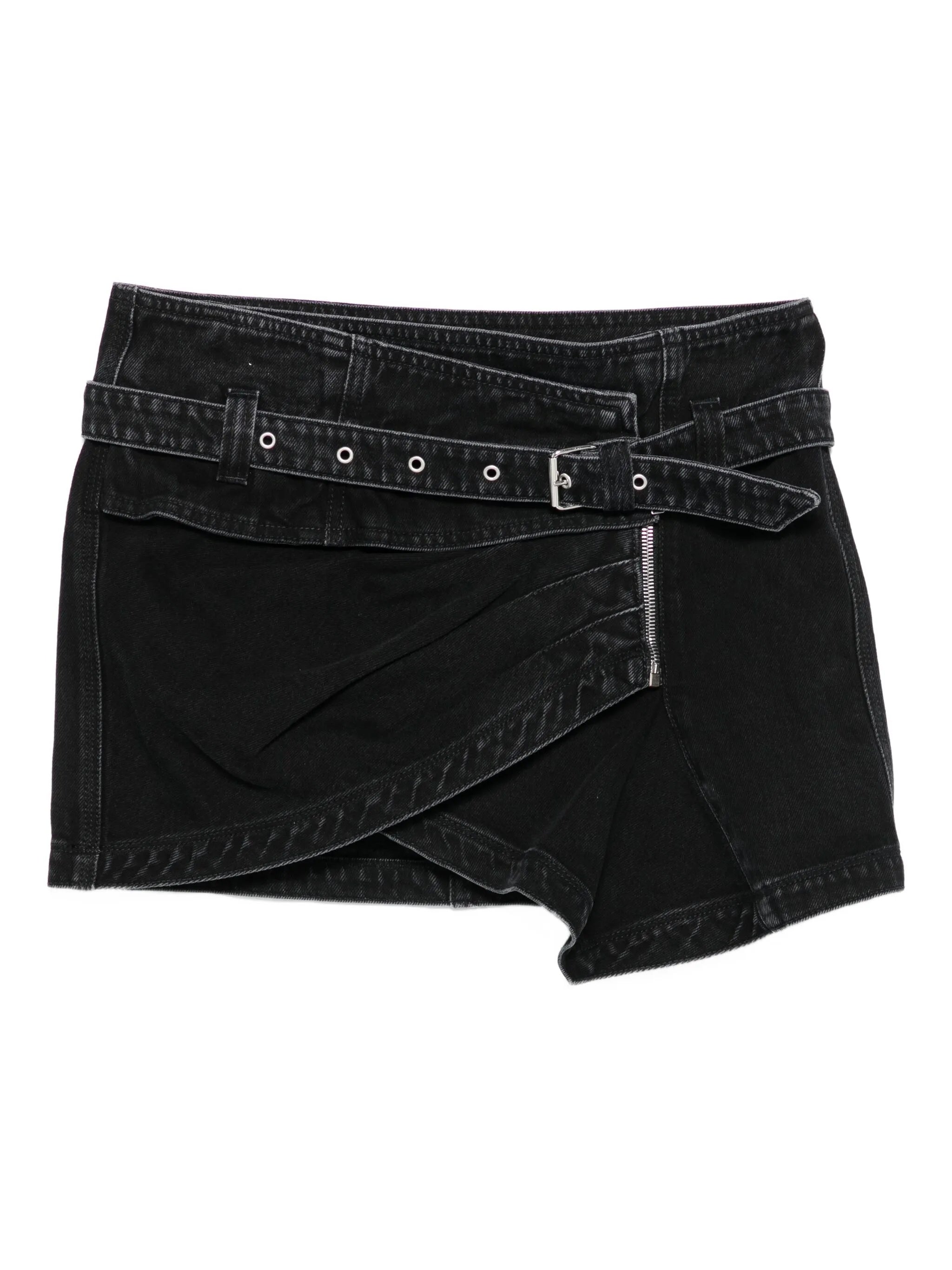 Siyen belted zip-front denim skirt