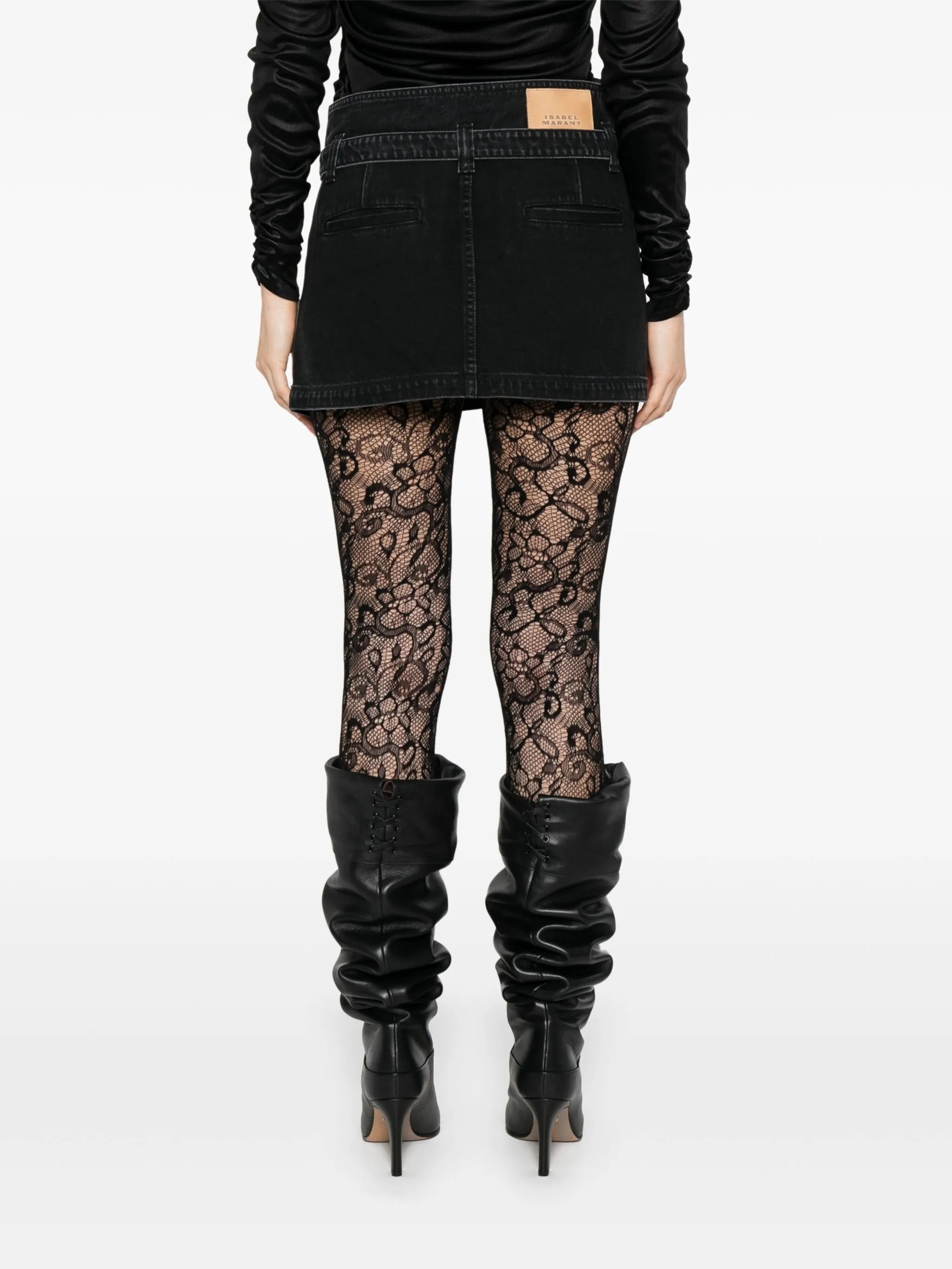 Siyen belted zip-front denim skirt