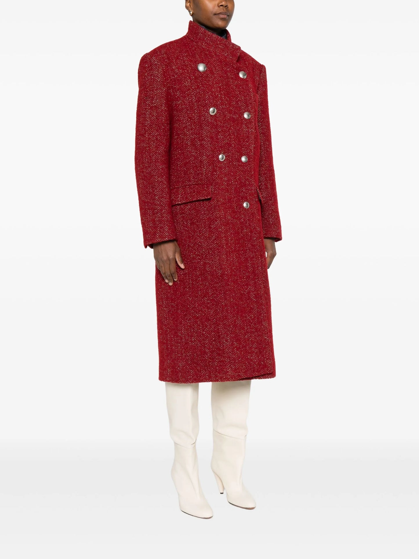 herringbone double-breasted coat