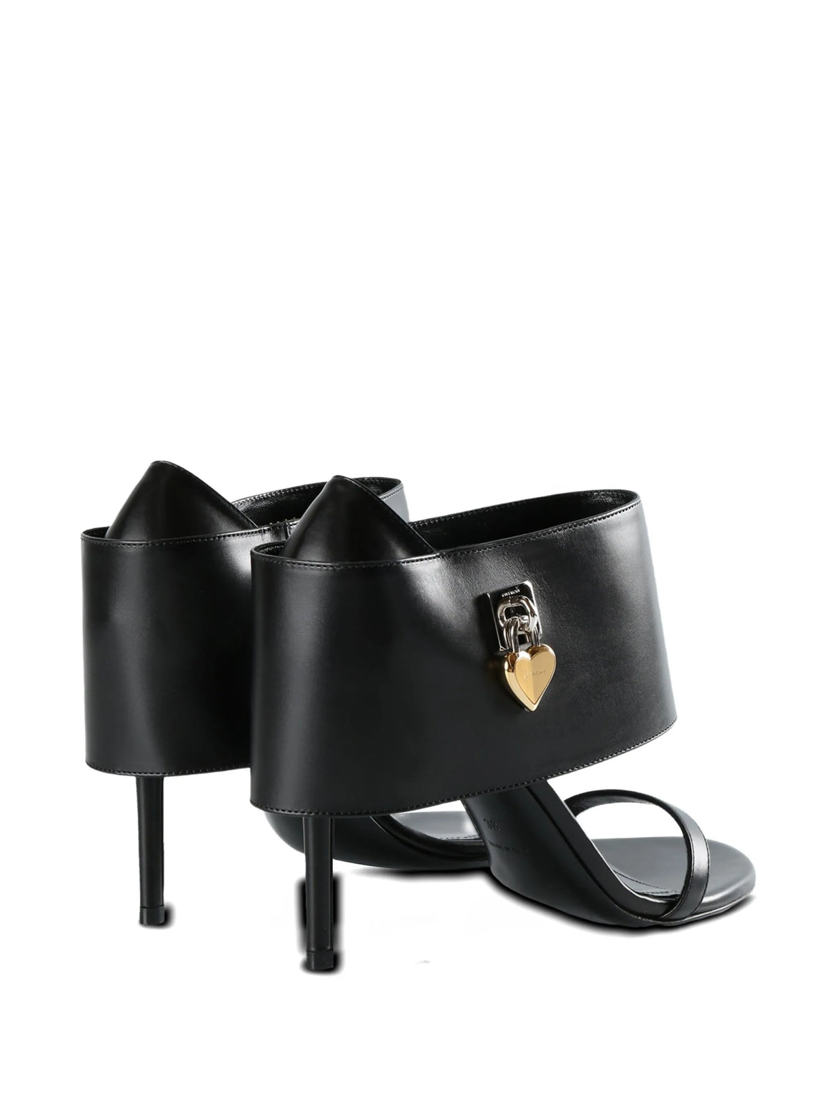 Shark Lock heart heeled sandals in leather