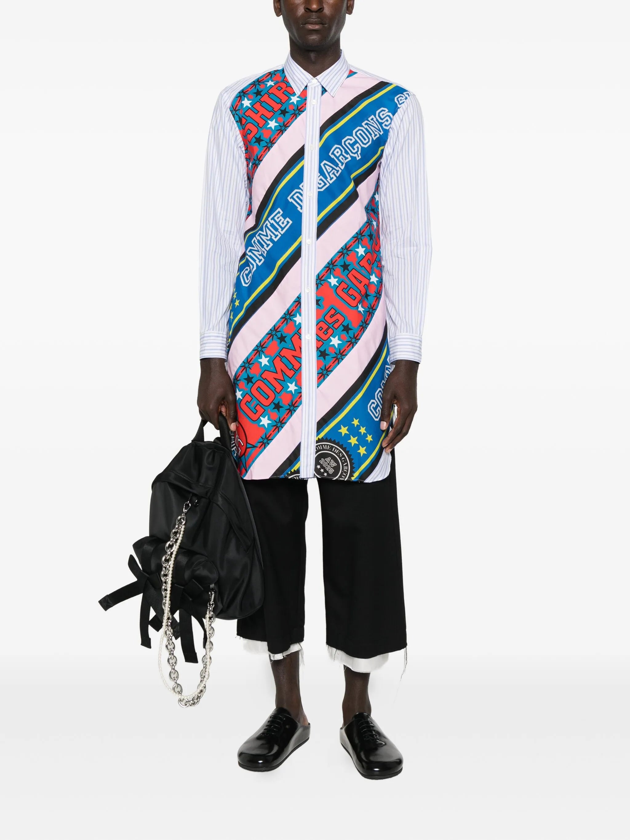 stripe-print panelled shirt