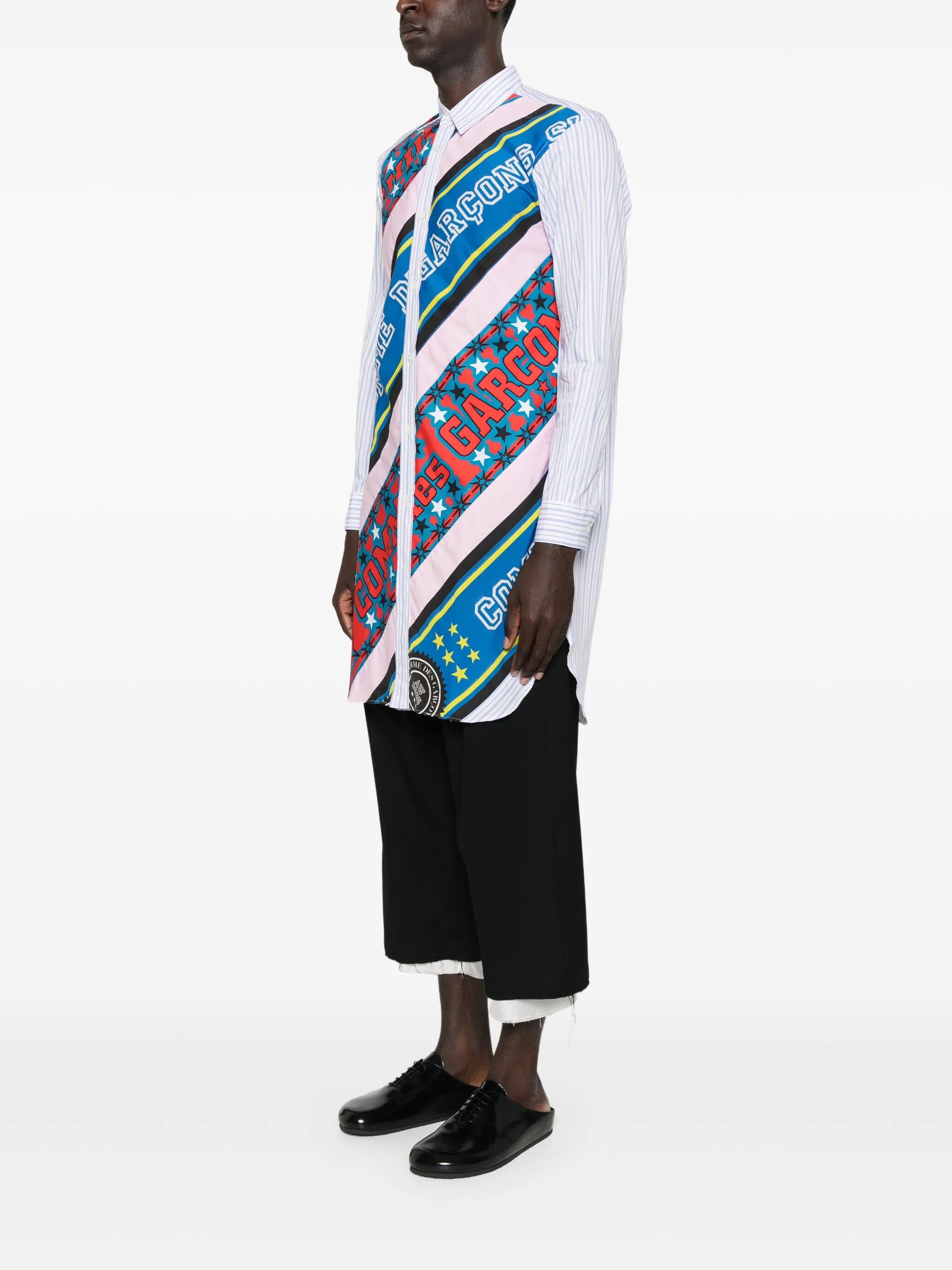 stripe-print panelled shirt