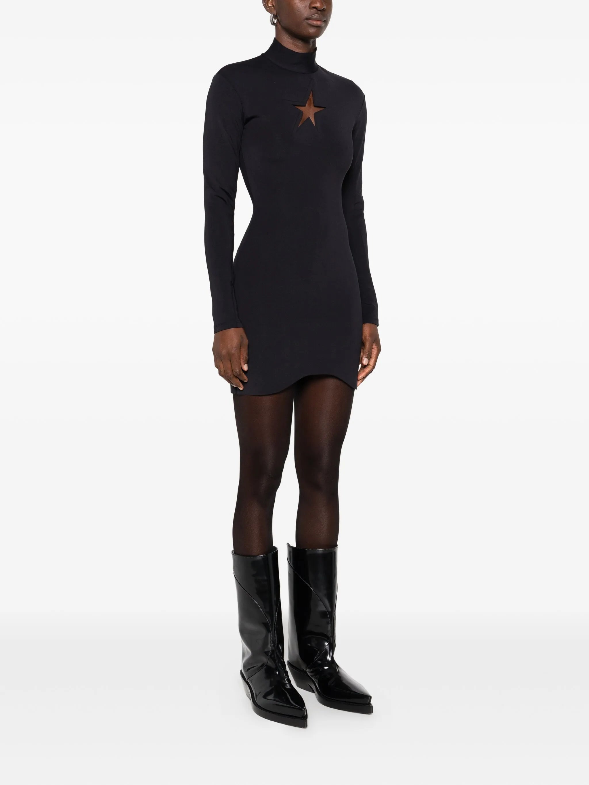 keyhole-neck long-sleeve dress