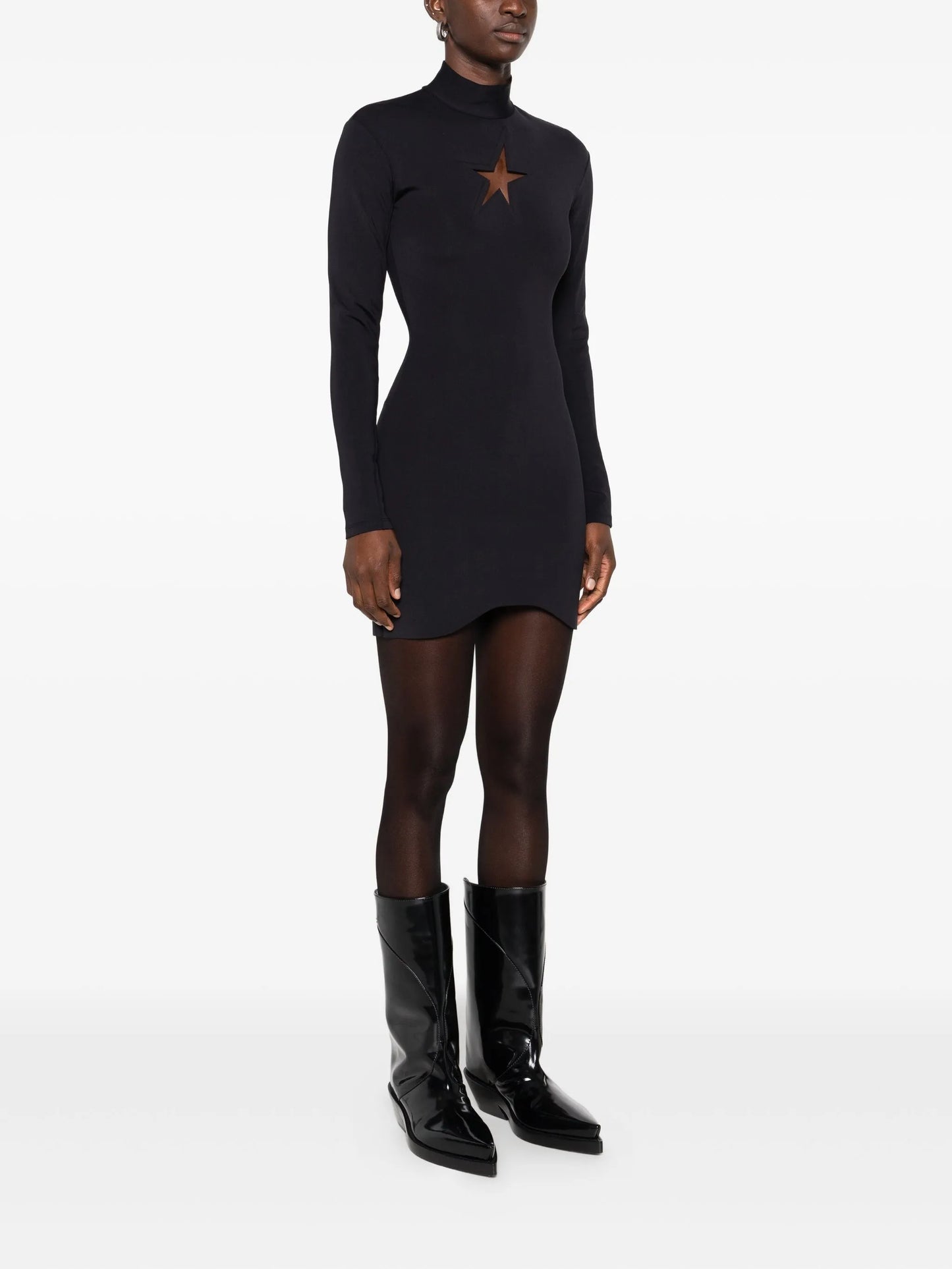 keyhole-neck long-sleeve dress