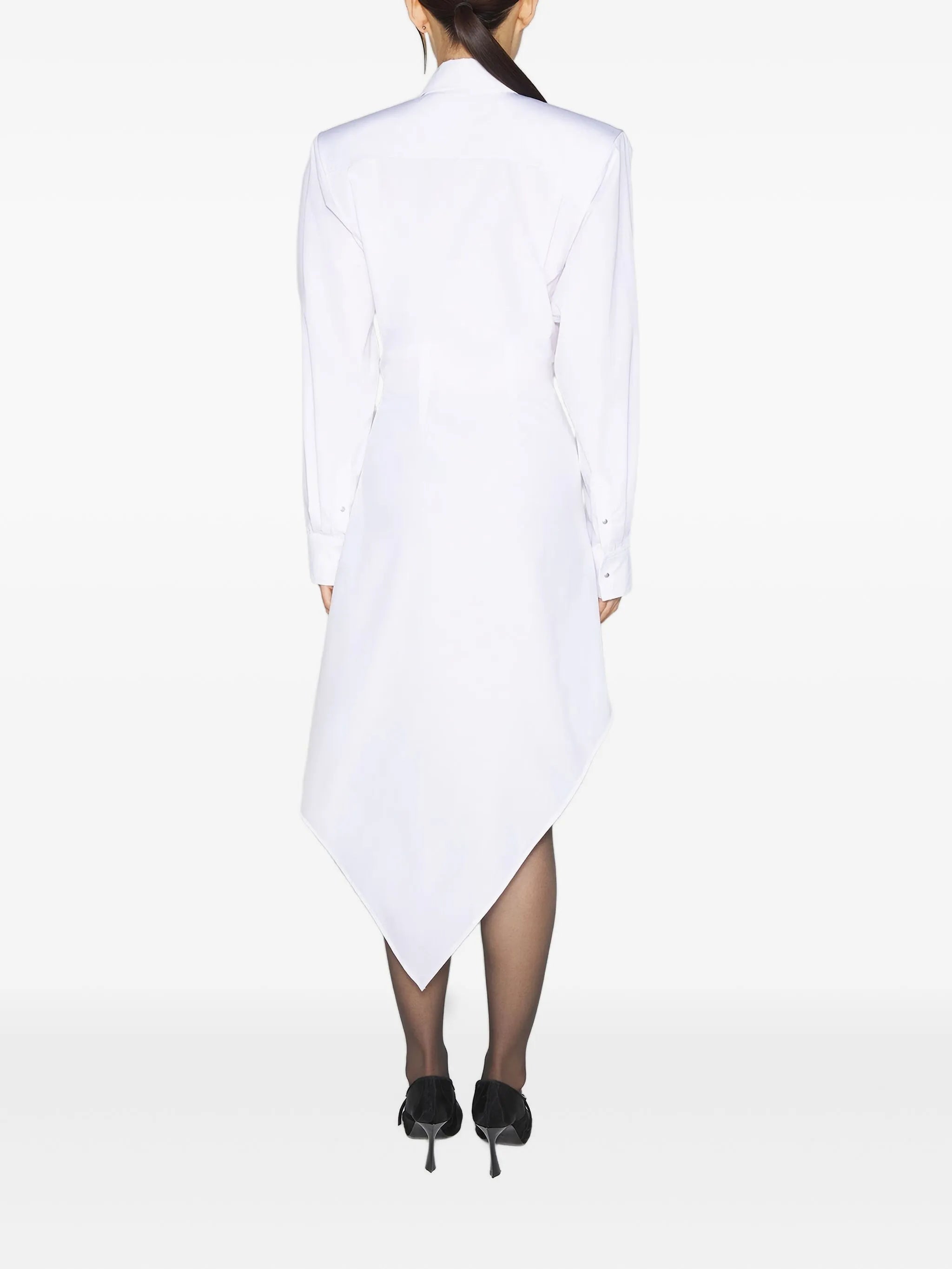 padded-shoulder asymmetrical shirt dress