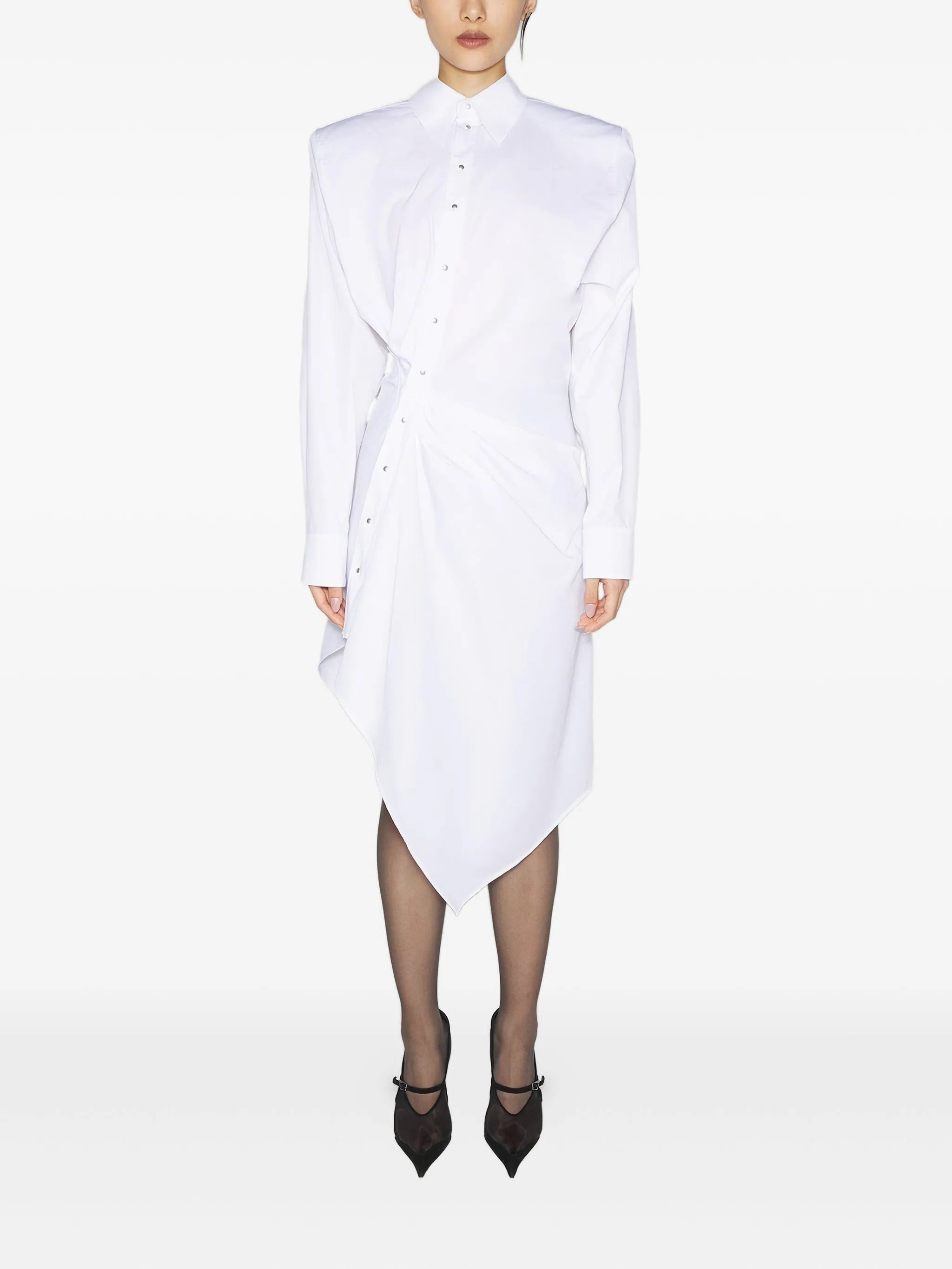 padded-shoulder asymmetrical shirt dress