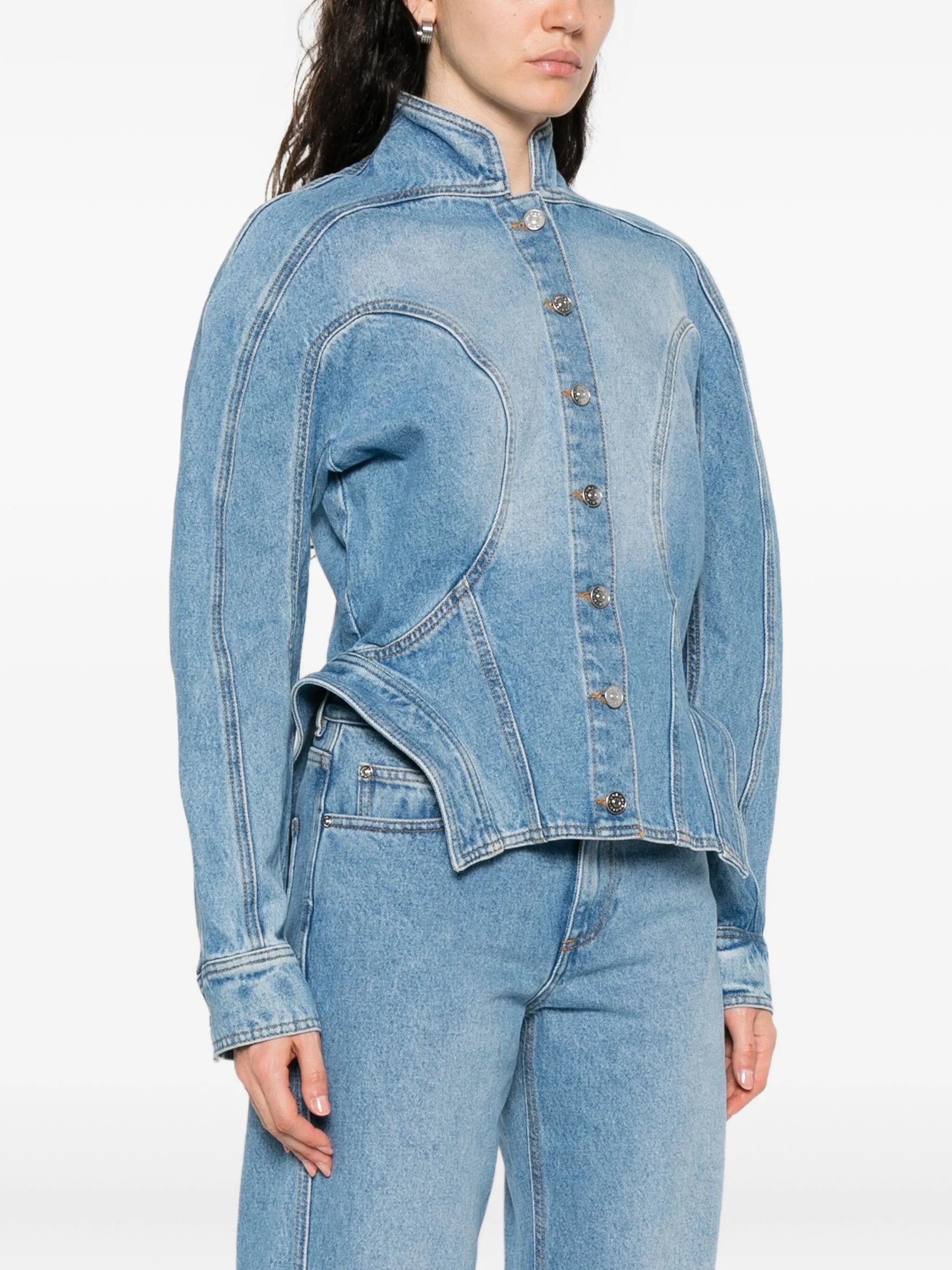 cinched button-fastening denim jacket