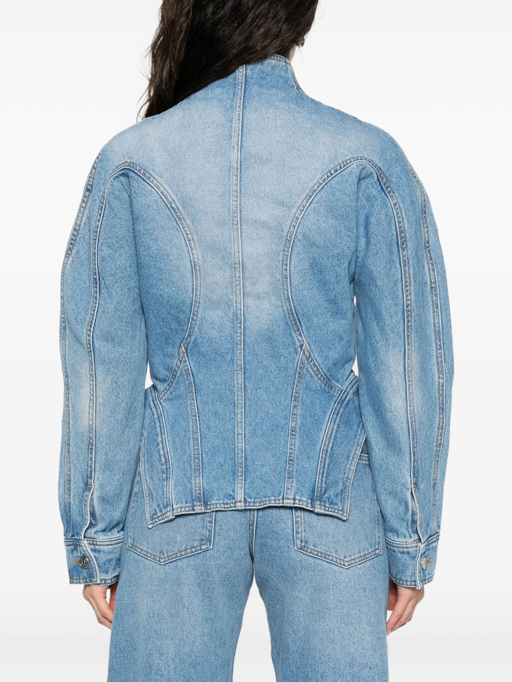 cinched button-fastening denim jacket