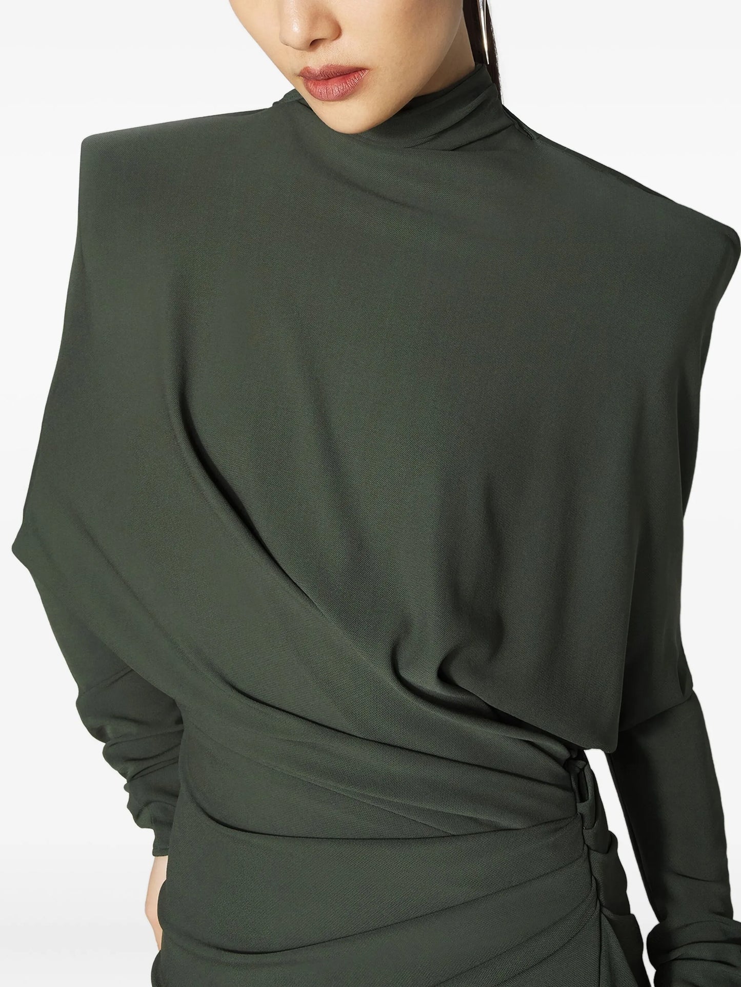 padded-shoulder midi dress