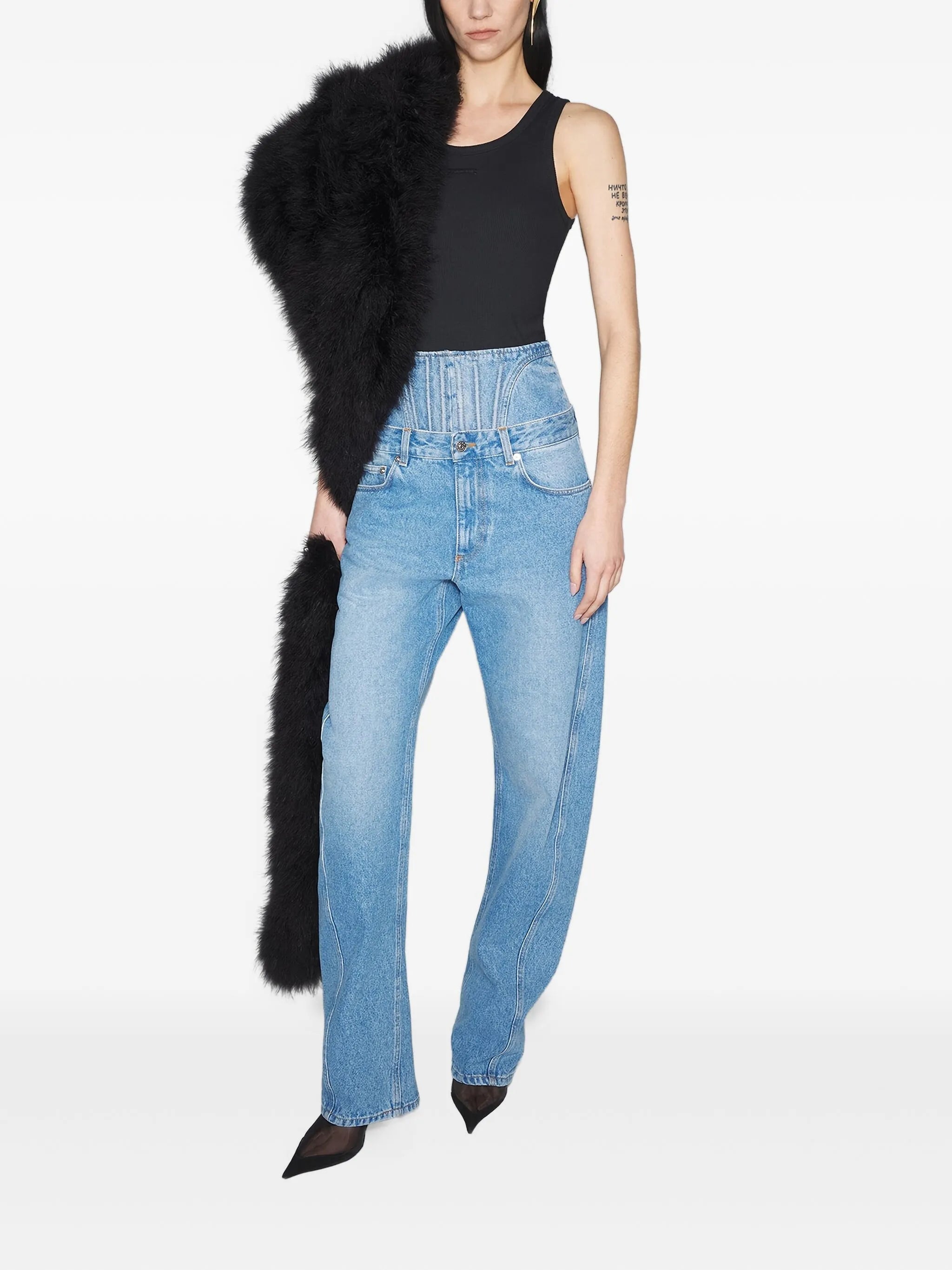 corset-detail curved jeans