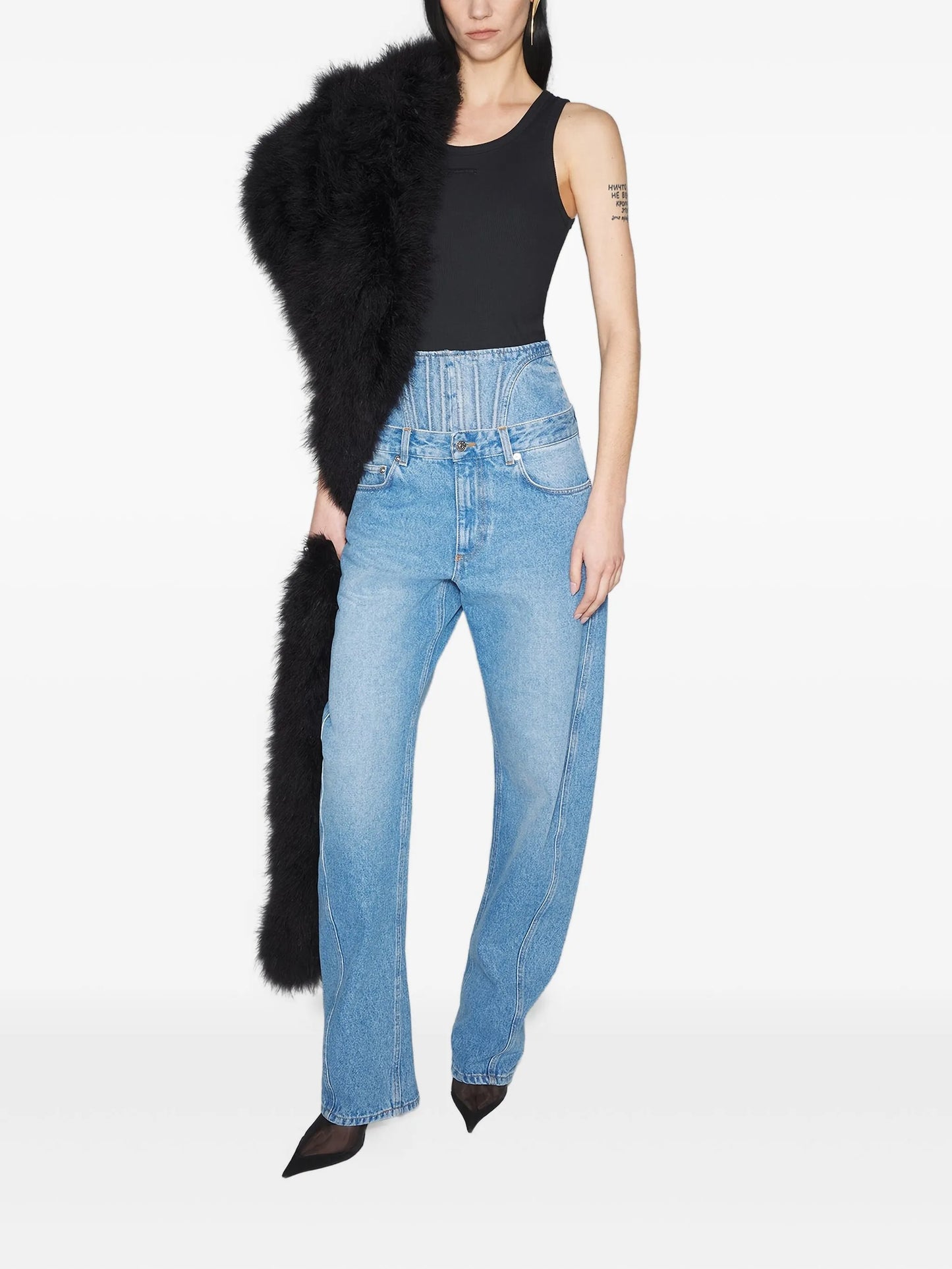 corset-detail curved jeans
