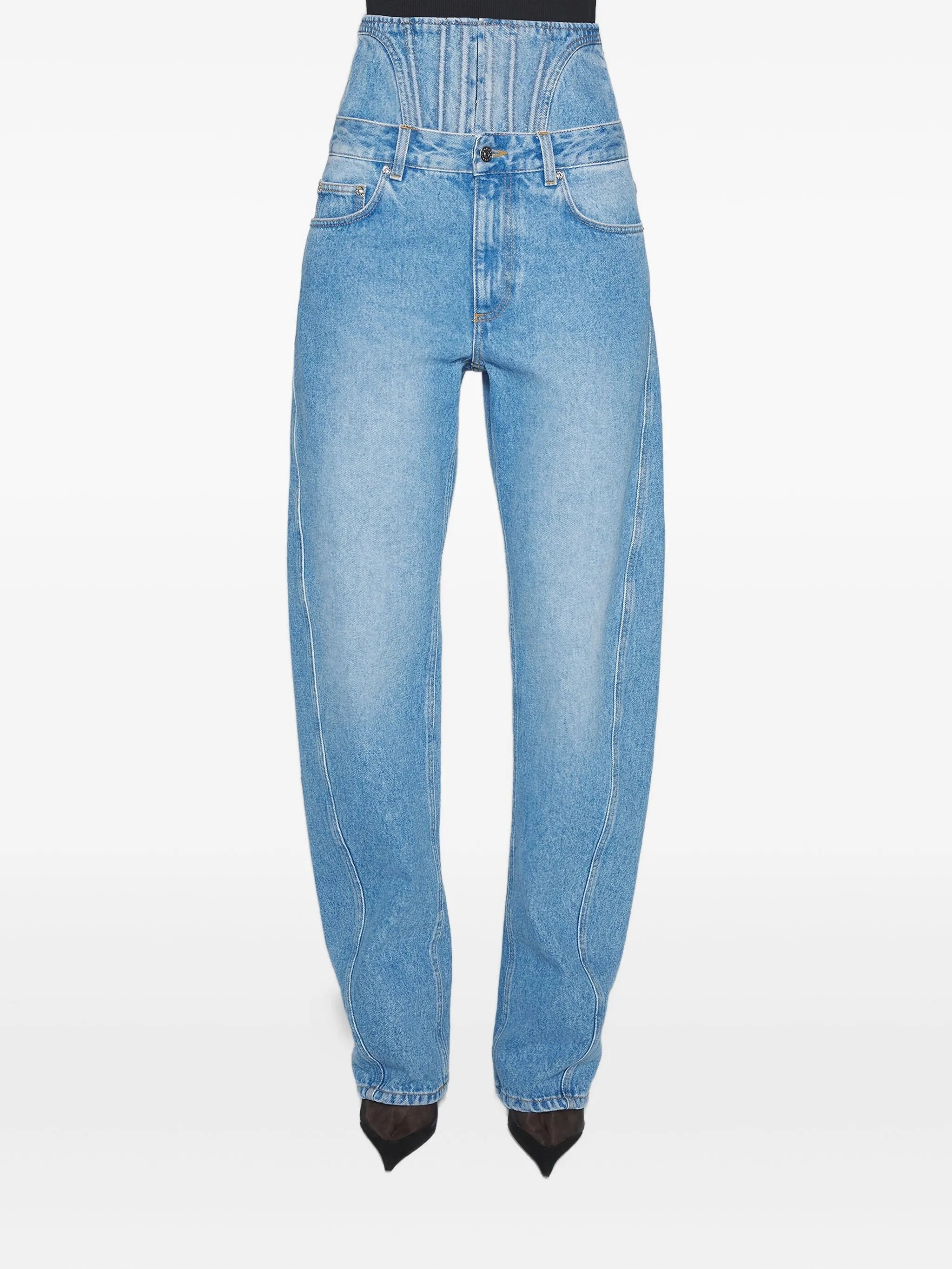 corset-detail curved jeans