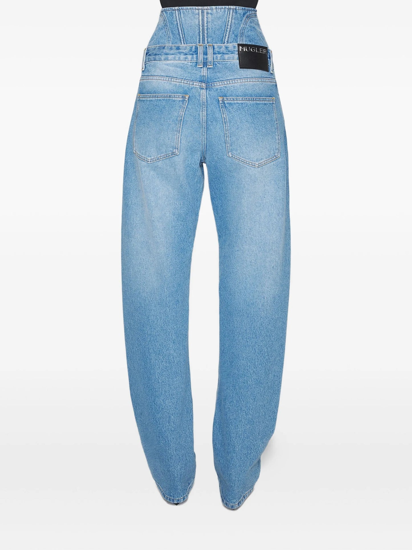 corset-detail curved jeans