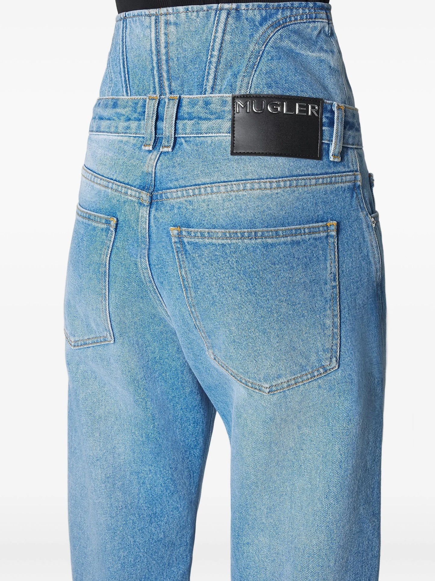 corset-detail curved jeans