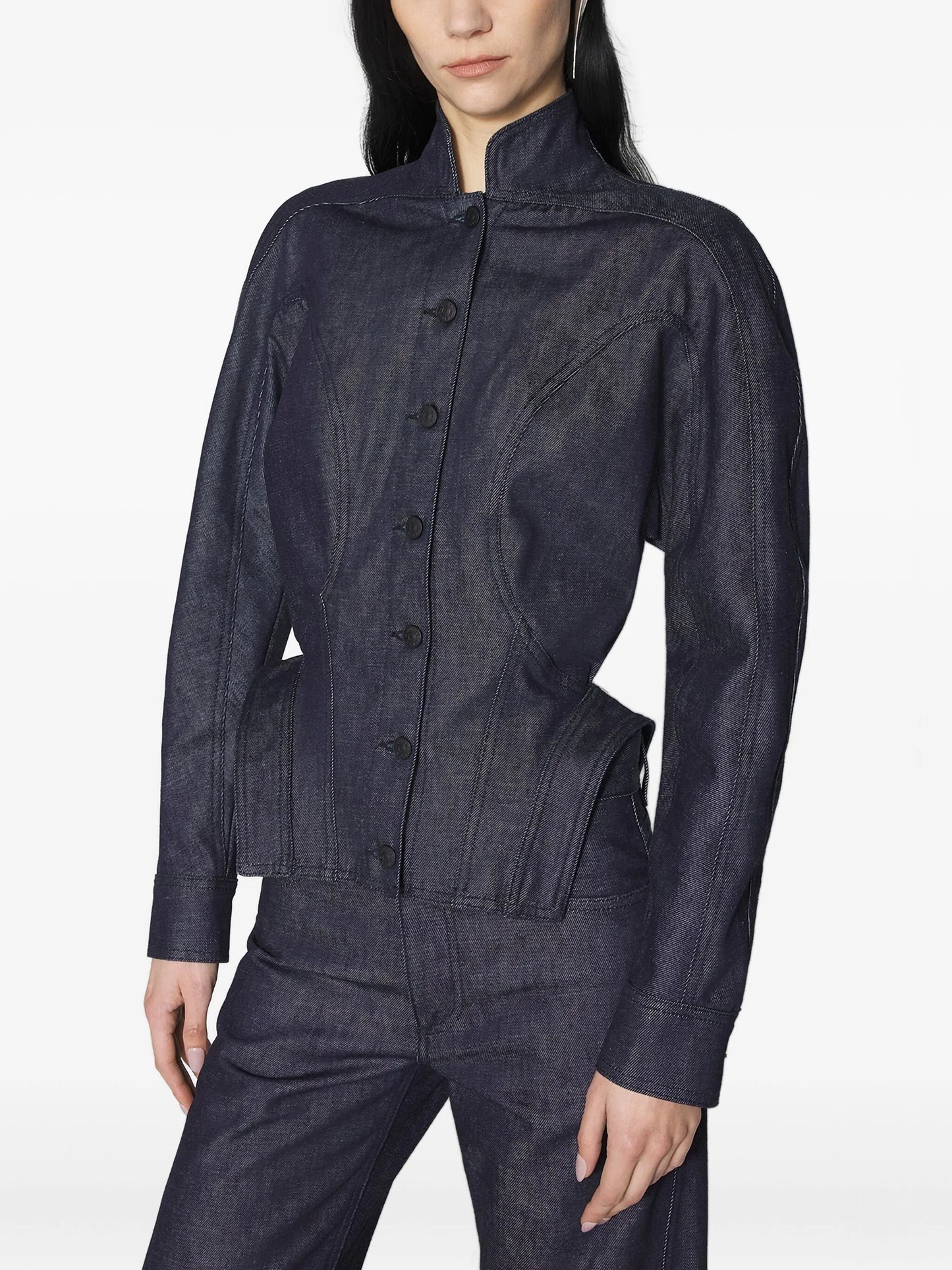 button-fastening sculptural cinched jacket