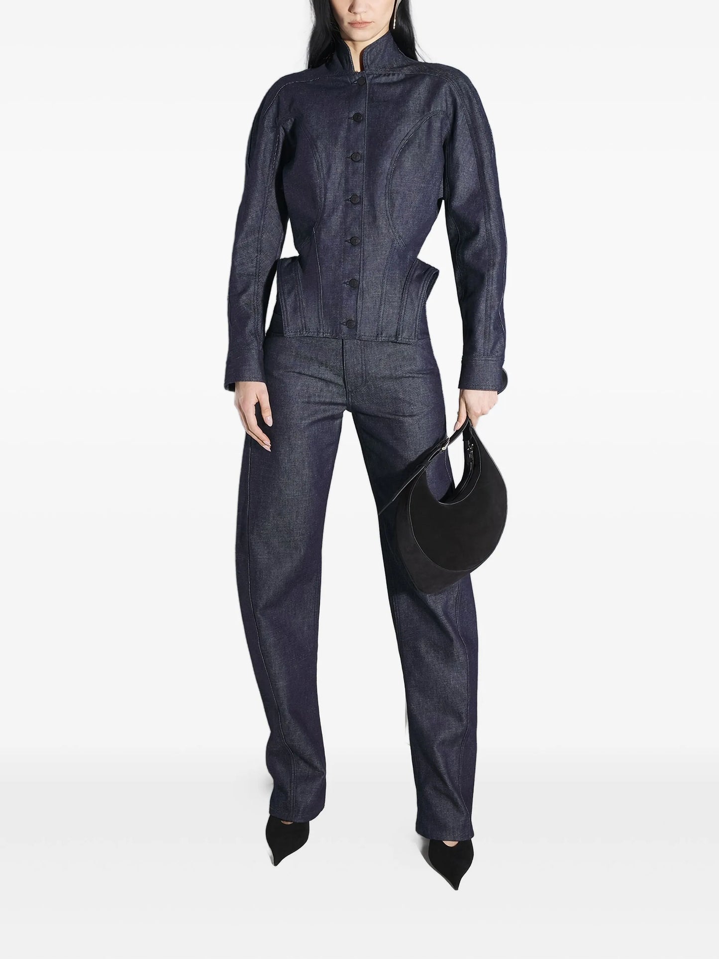 button-fastening sculptural cinched jacket