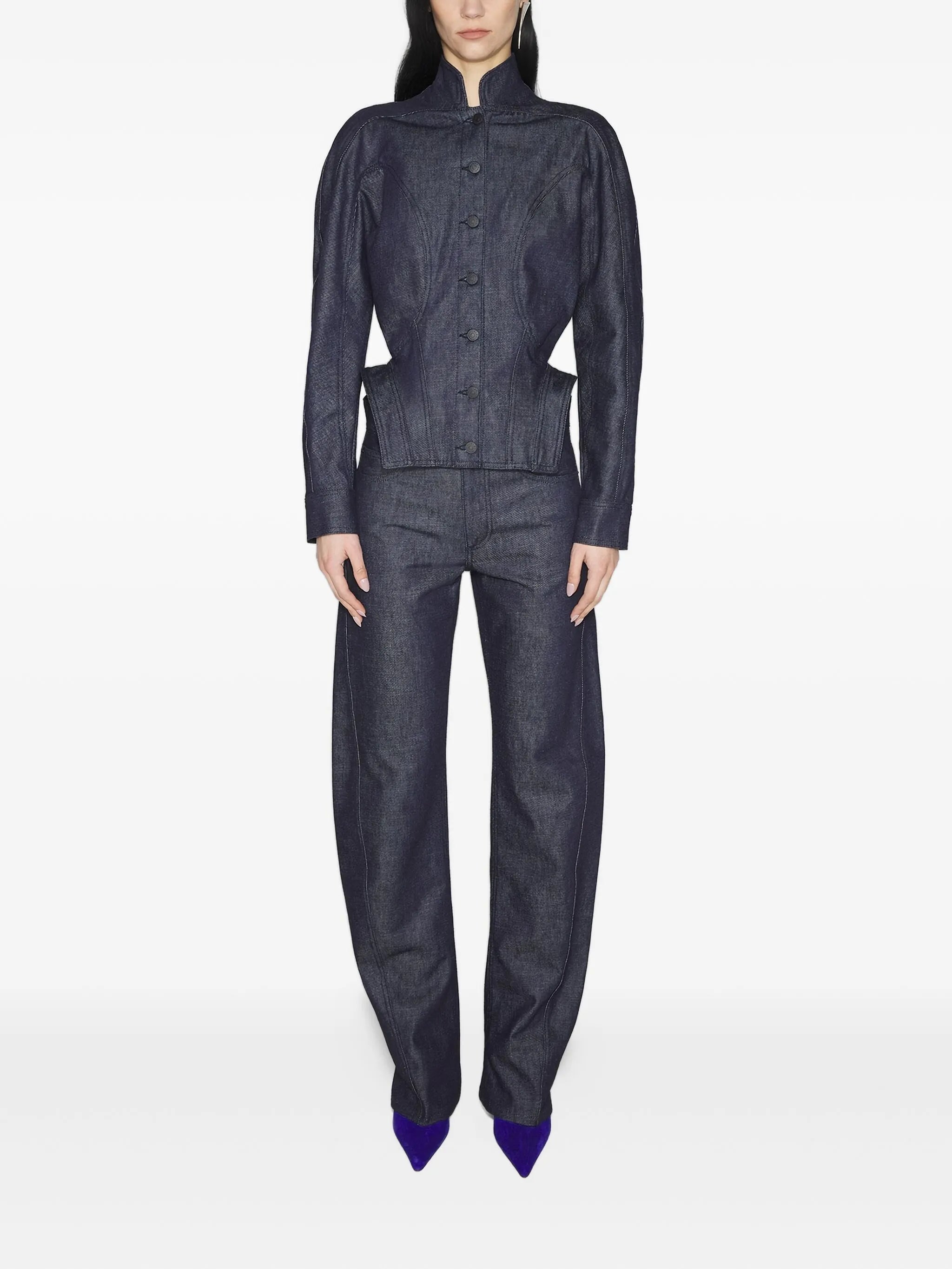 button-fastening sculptural cinched jacket