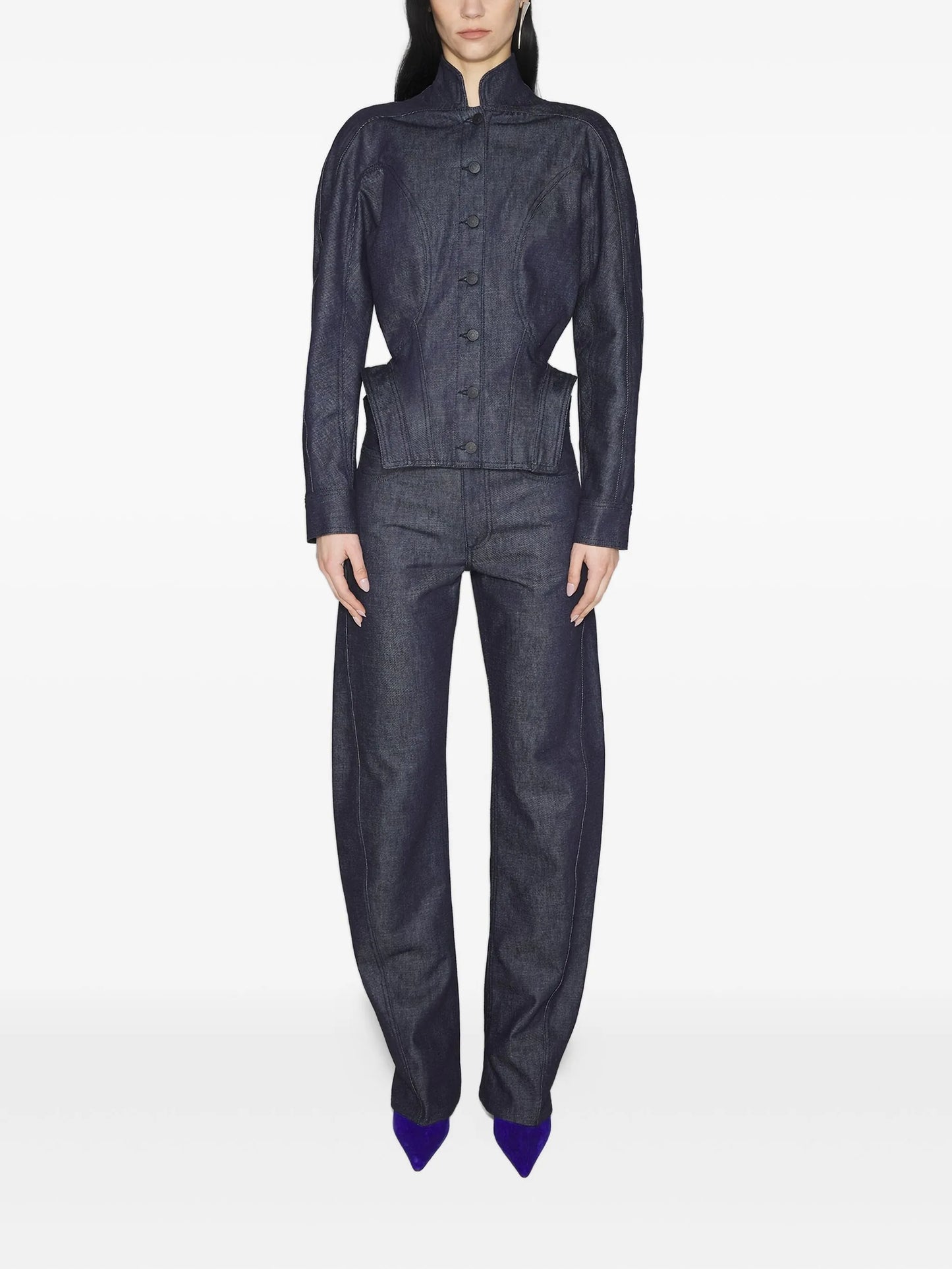 button-fastening sculptural cinched jacket