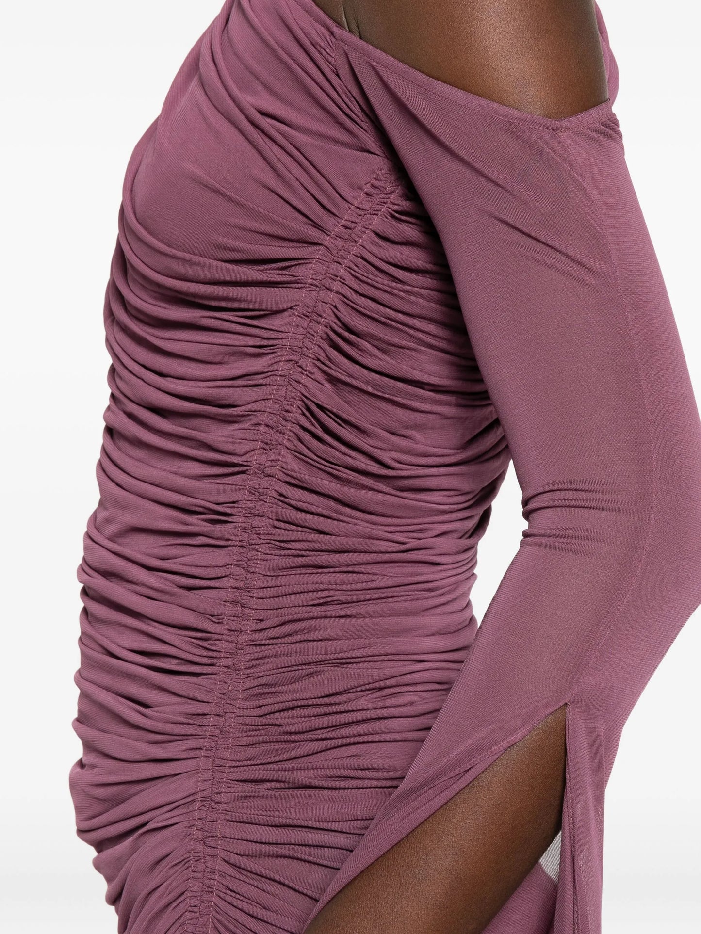 one-shoulder draped asymmetric dress
