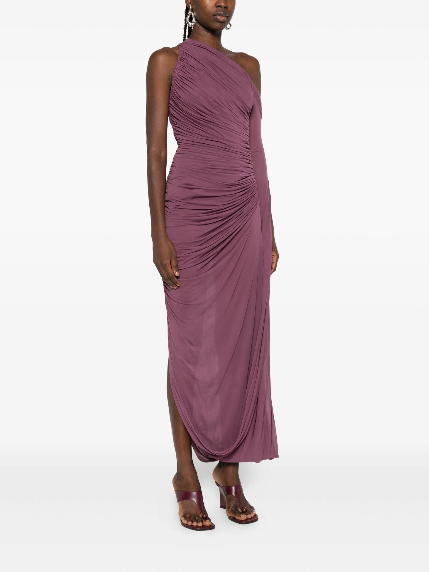one-shoulder draped asymmetric dress