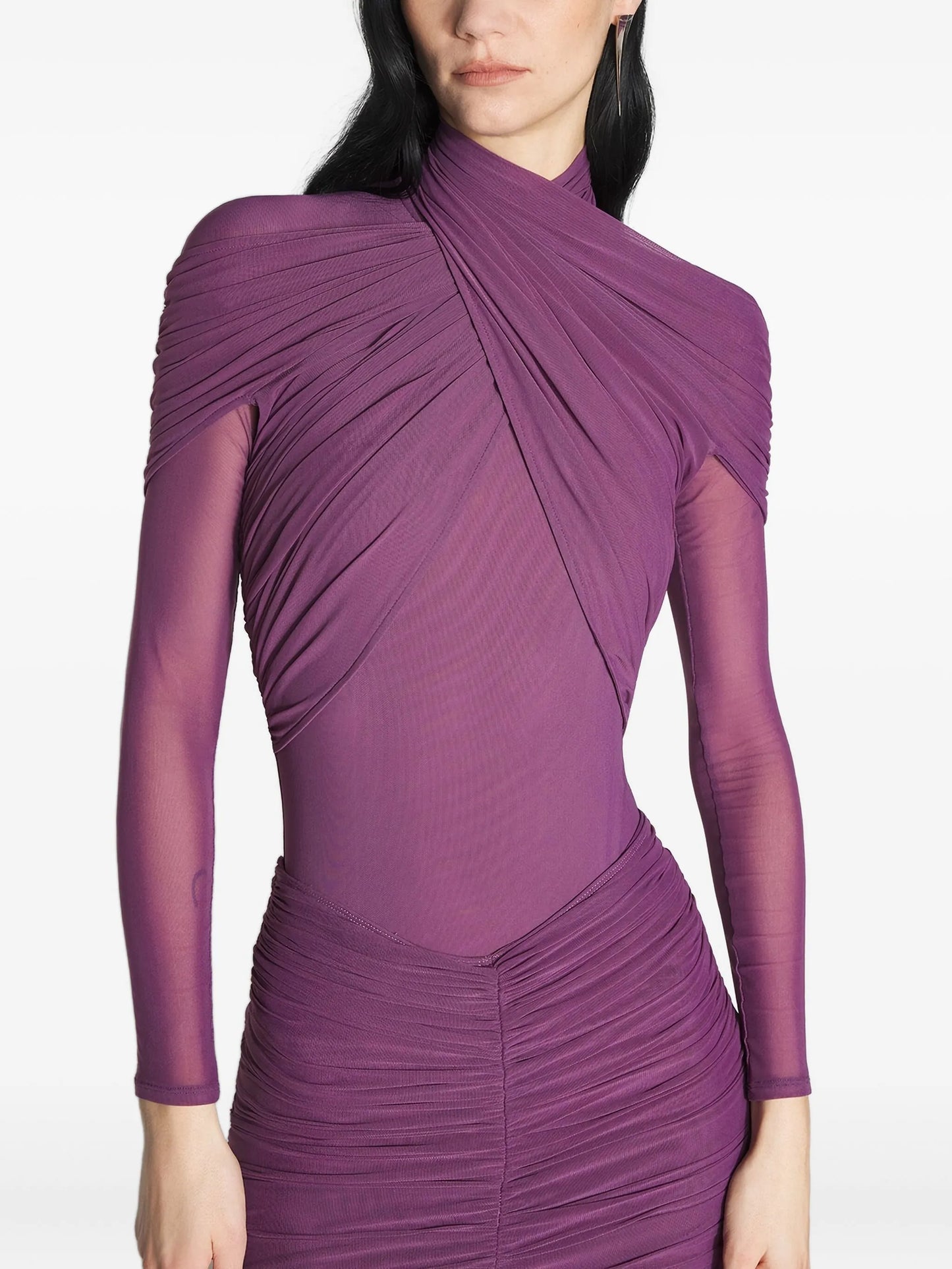 draped high-neck top