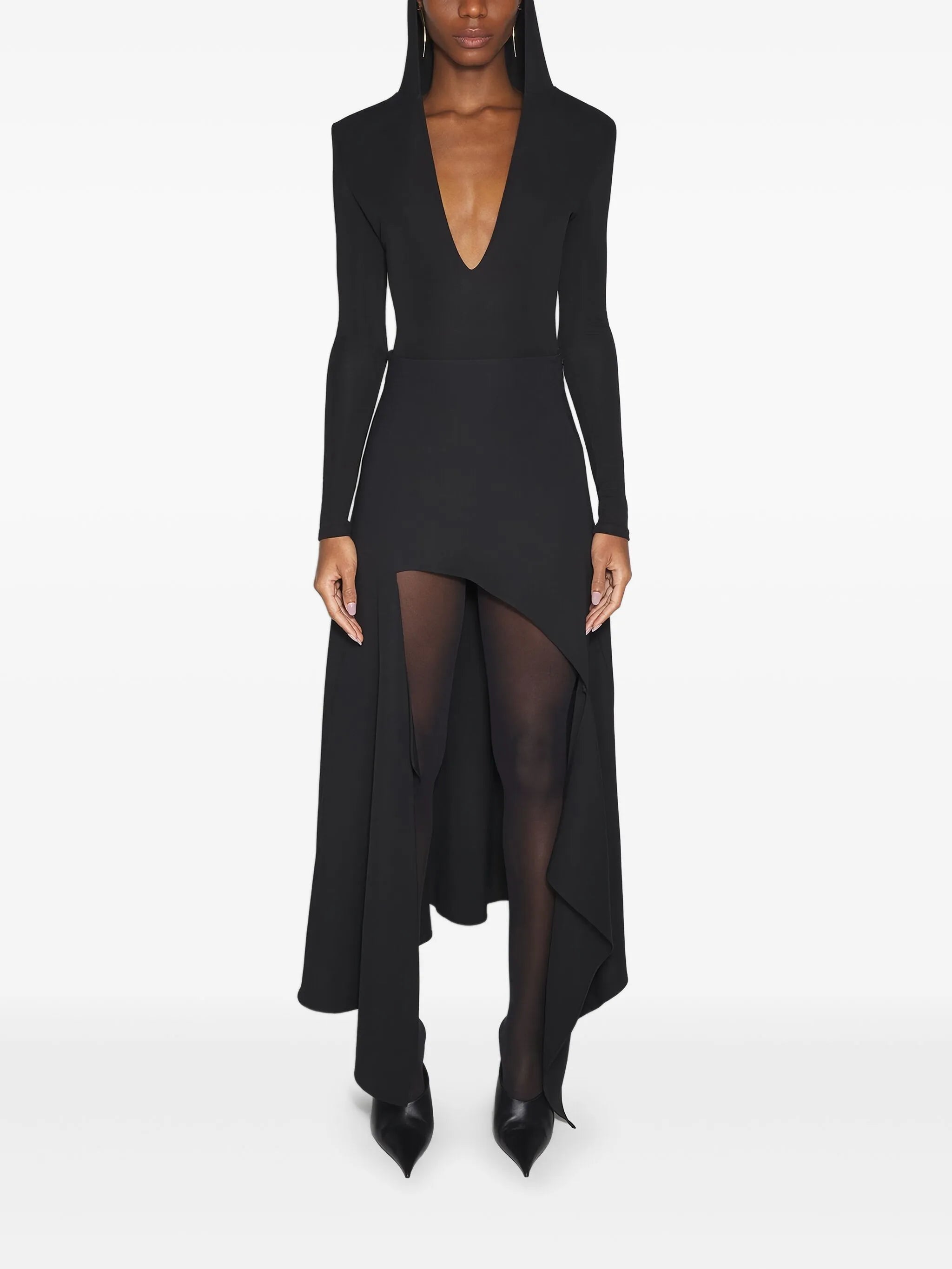 hooded asymmetric bodysuit