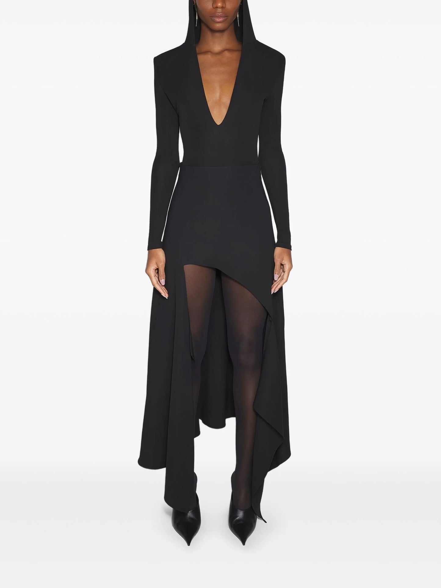 hooded asymmetric bodysuit