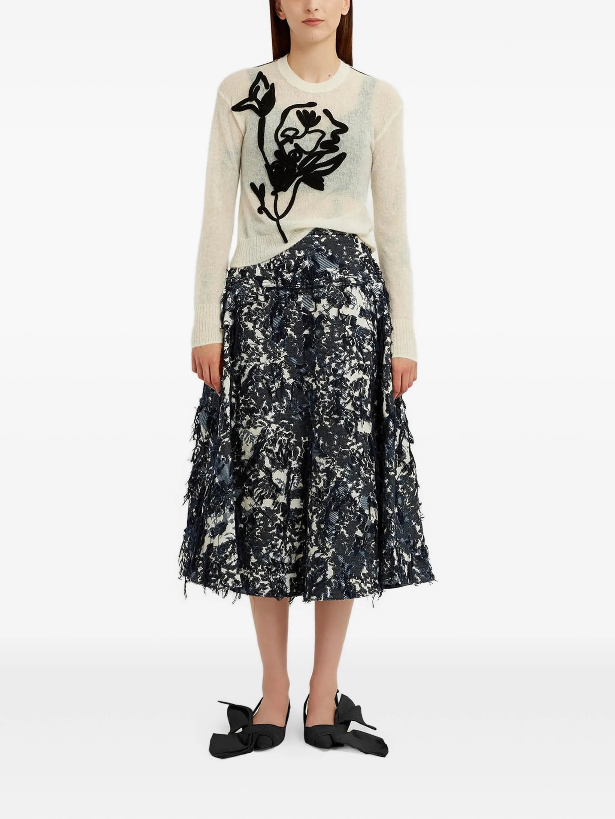 floral-motif crew-neck sweater