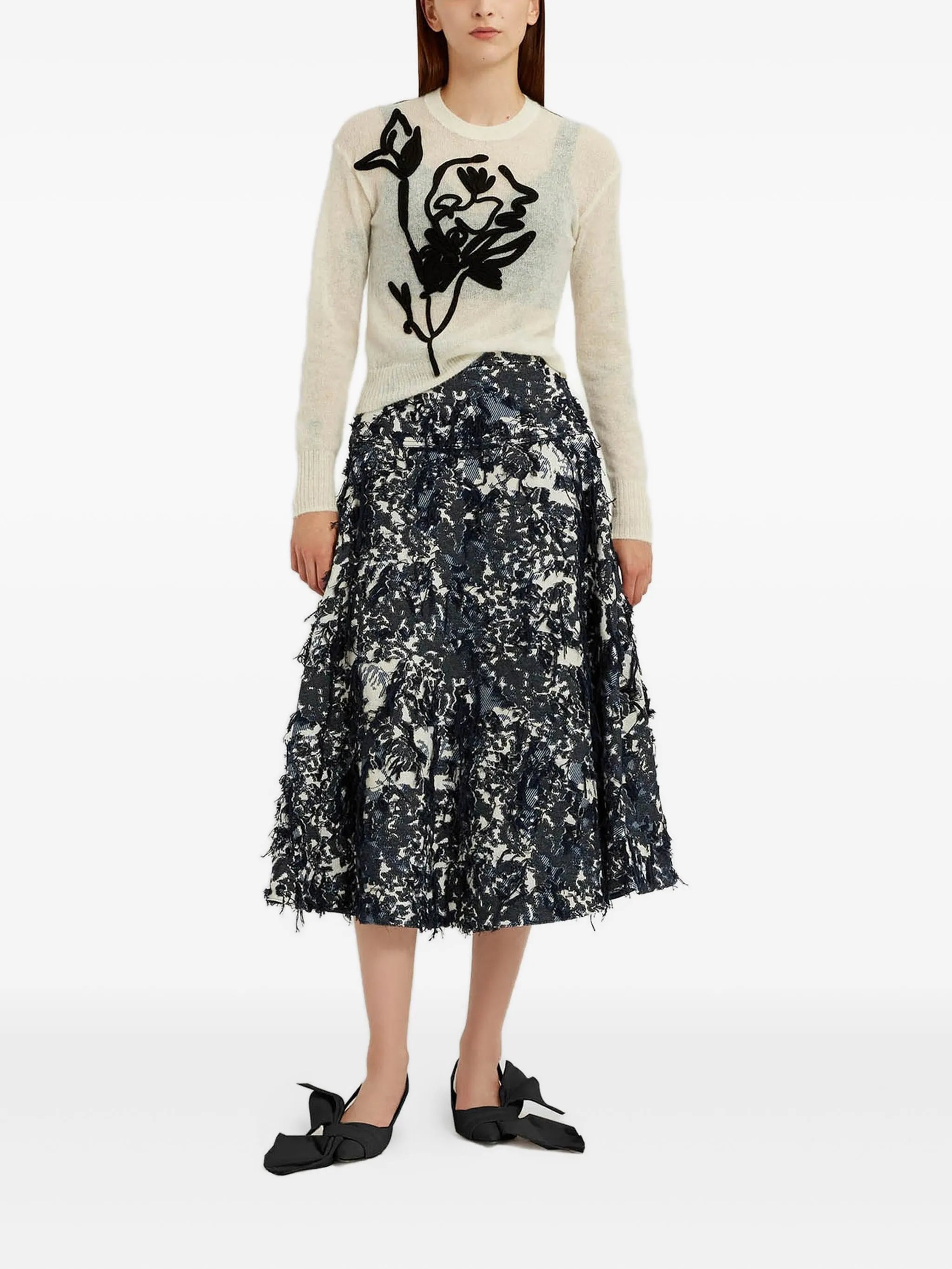 floral-motif crew-neck sweater