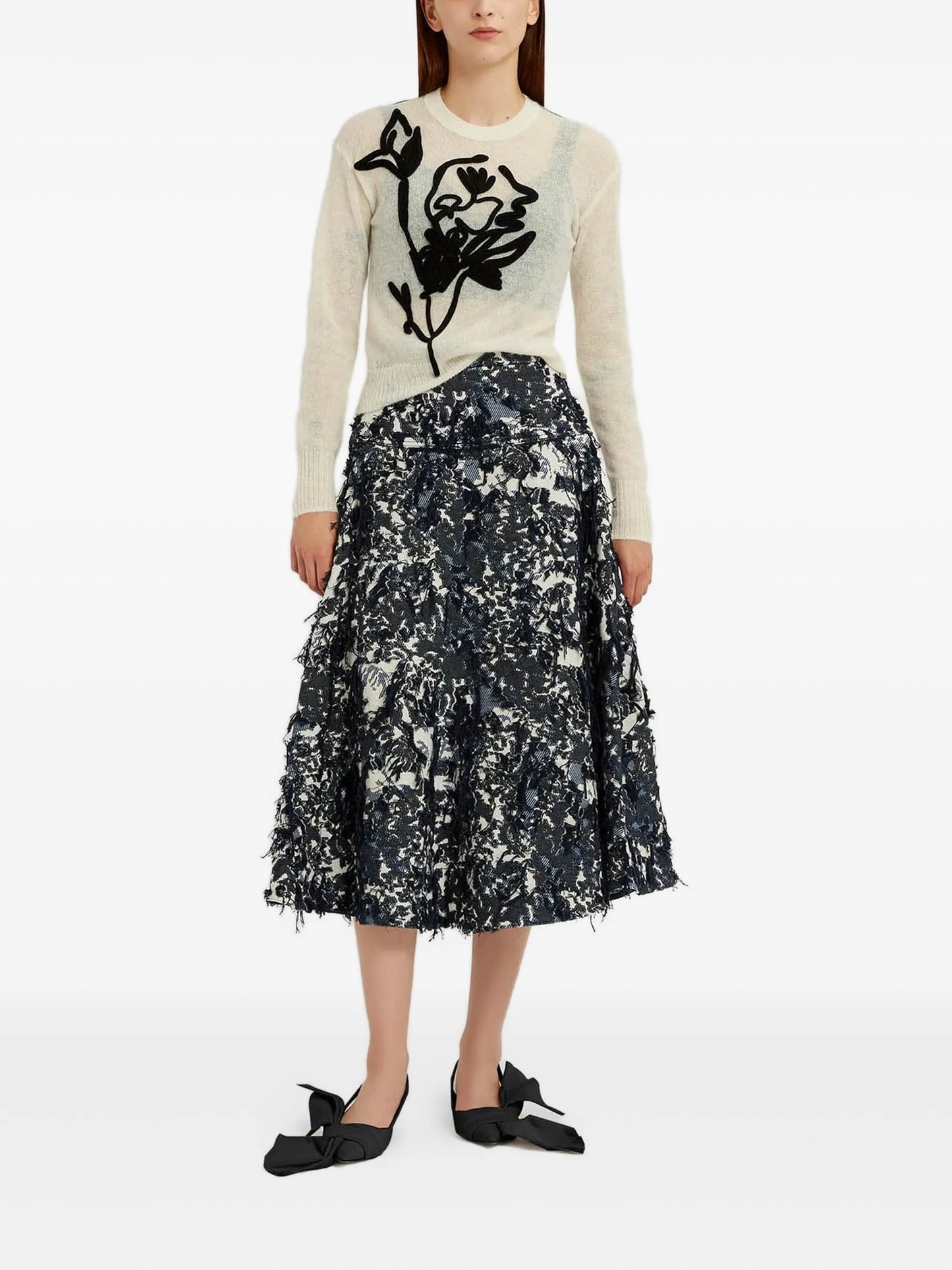floral-motif crew-neck sweater