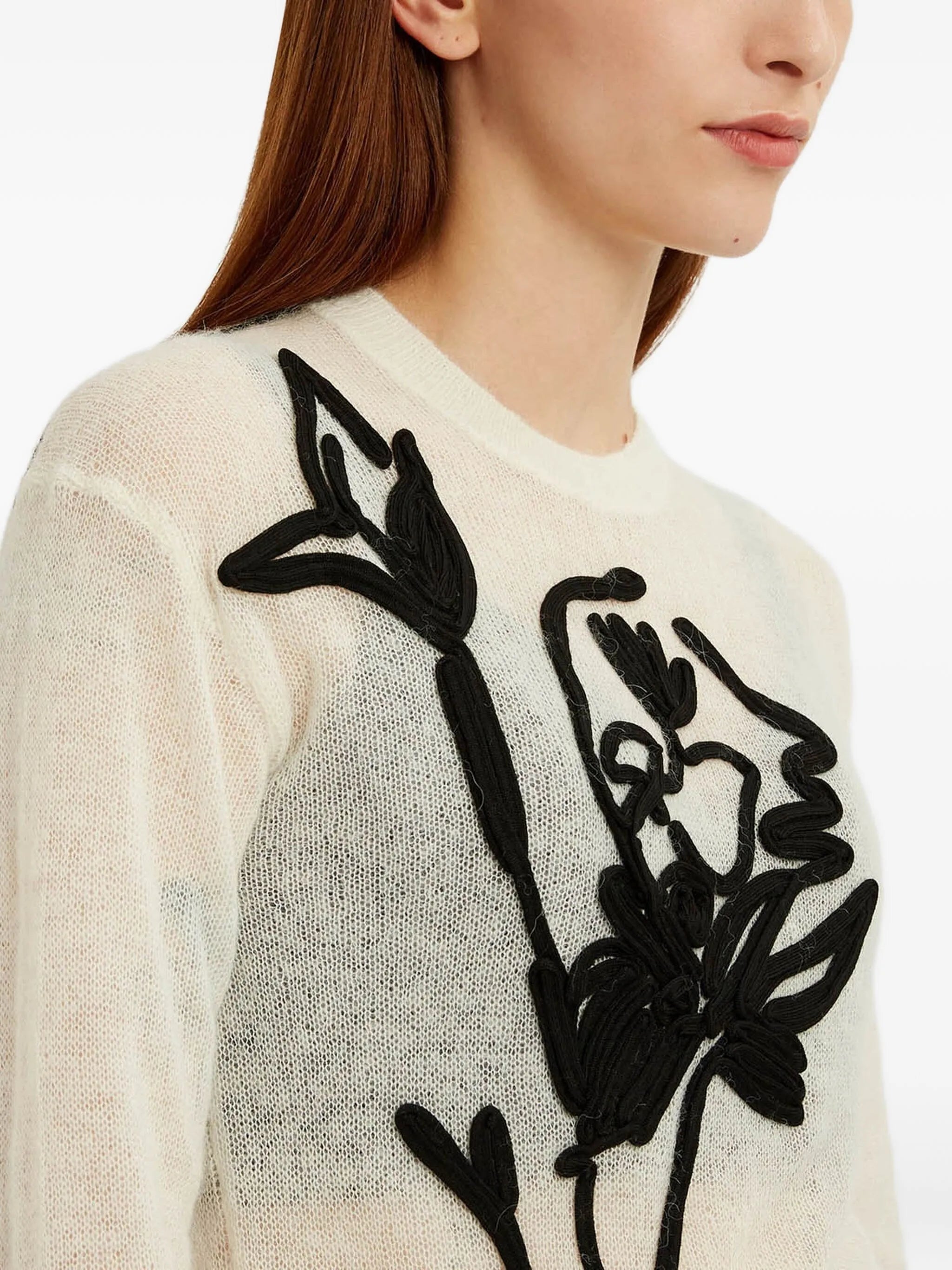 floral-motif crew-neck sweater