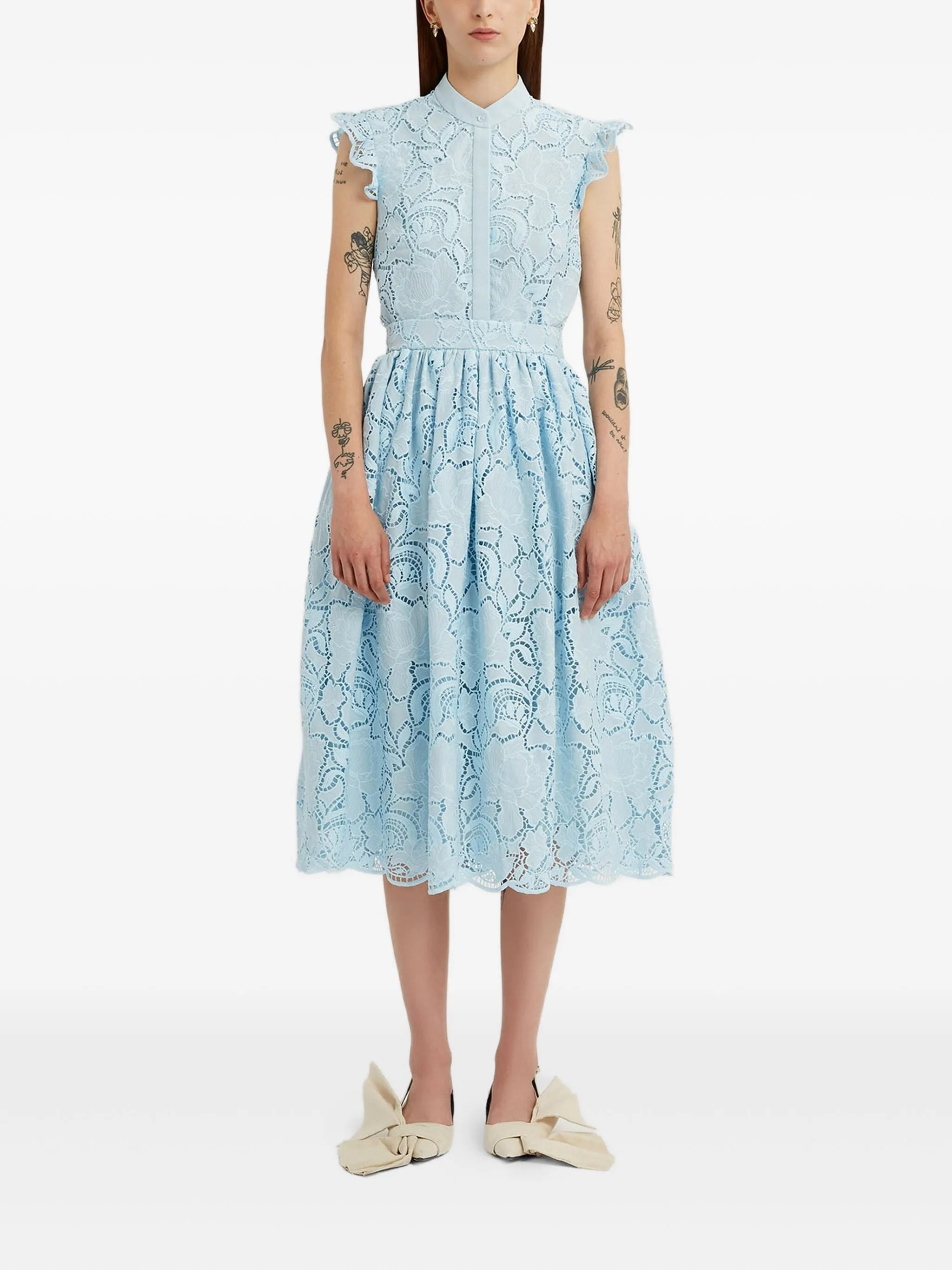 floral-lace midi skirt