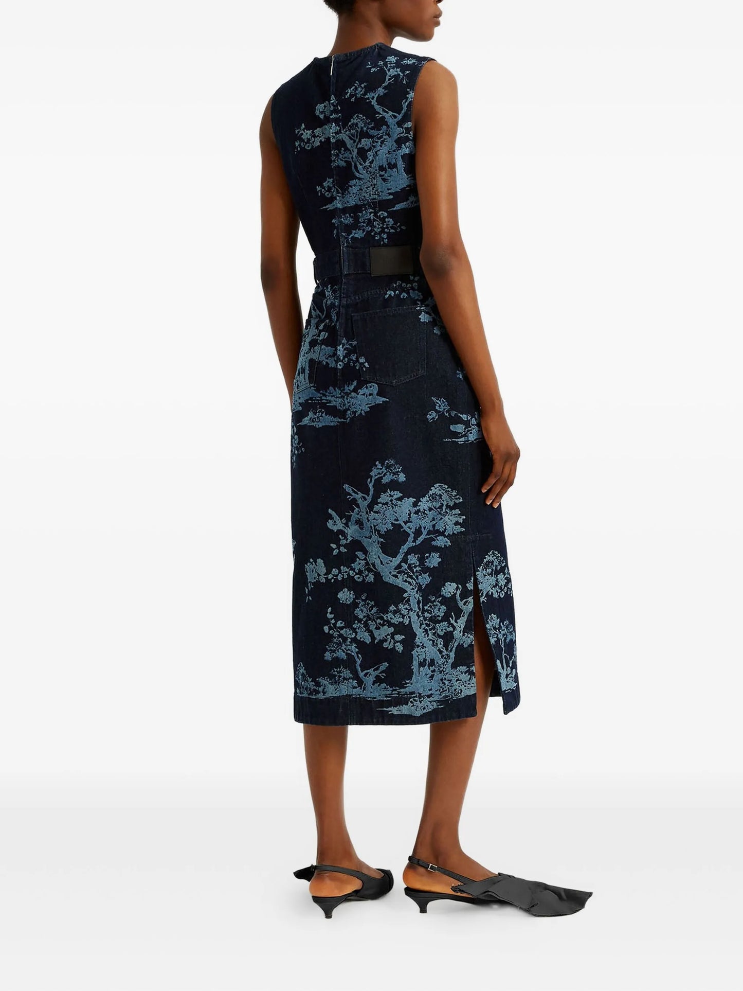 trees-print sleeveless dress