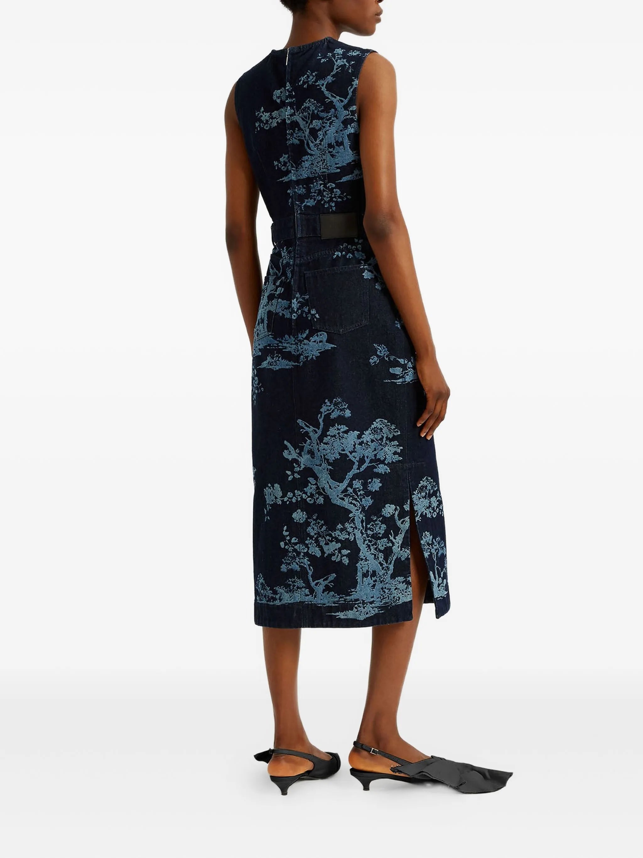 trees-print sleeveless dress
